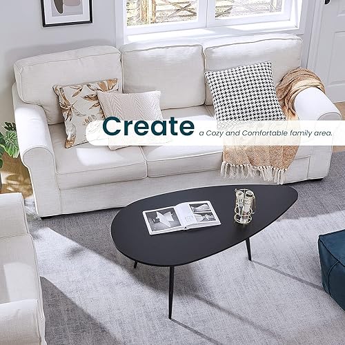 Miniatura 8 de SAYGOER Mesa de centro negra simple y moderna mesa de centro de diseño abierto, rectangular, minimalista, mesa de centro pequeña negra, mesa de