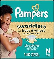 Vista 17 de Pampers Pañales Swaddlers, talla 0 (hasta 10 libras), 140 unidades, absorbentes, mantiene al bebé seco y cómodo, pañal desechable seguro