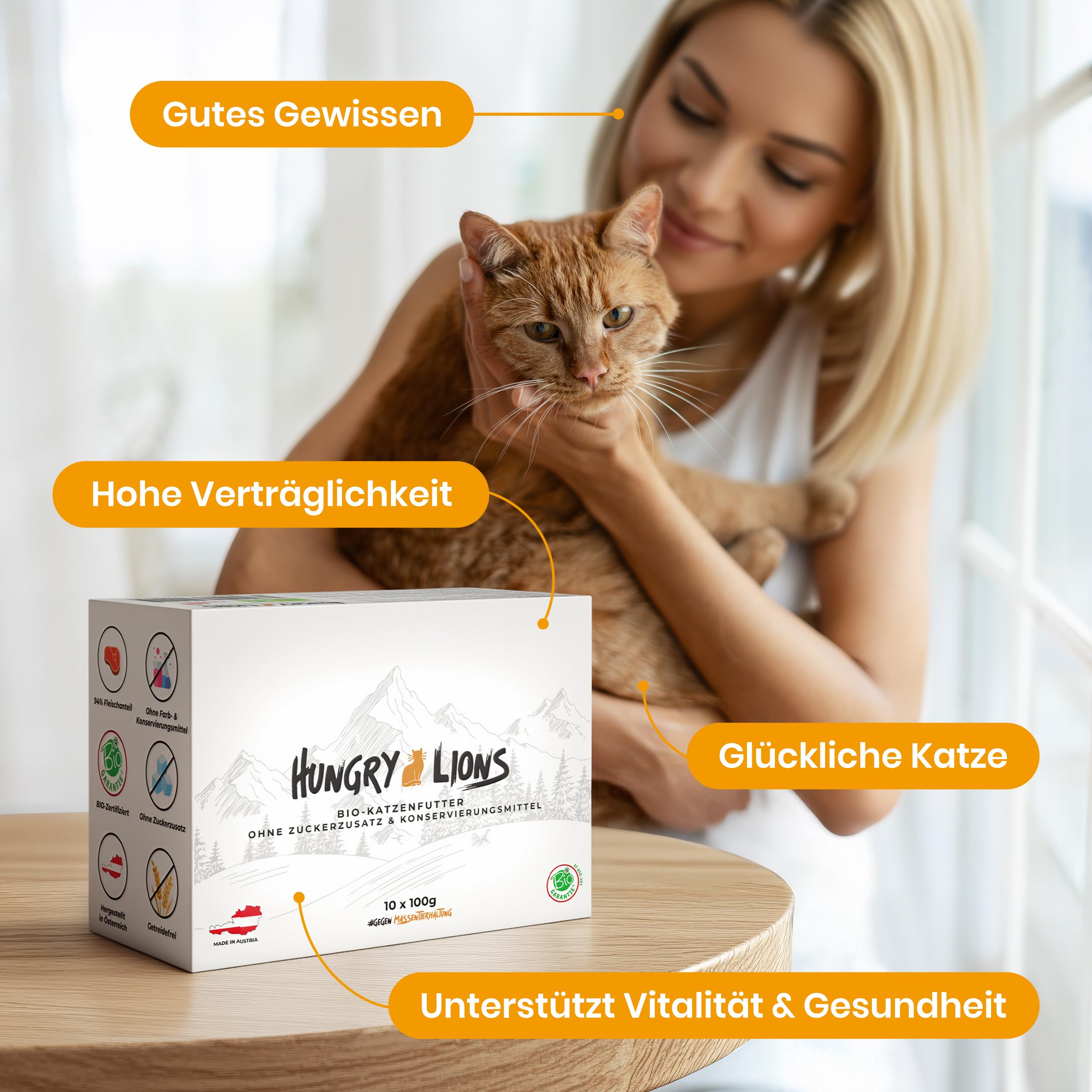 Bio Katzenfutter nass – Katzenfutter nass ohne Zucker und Getreide – Katzenfutter mit hohem Fleischanteil von 94% – Natürliches Katzenfutter - Hergestellt in Österreich (50x100g)