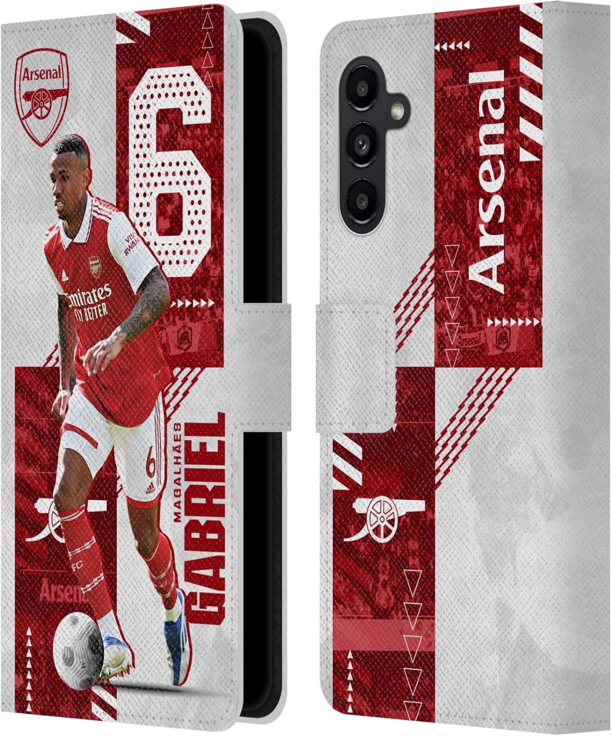 Head Case Designs Officially Licensed Arsenal FC Gabriel Magalhães 2022/23 First Team Leather Wallet Case Compatible with Samsung Galaxy A13 5G (2021)