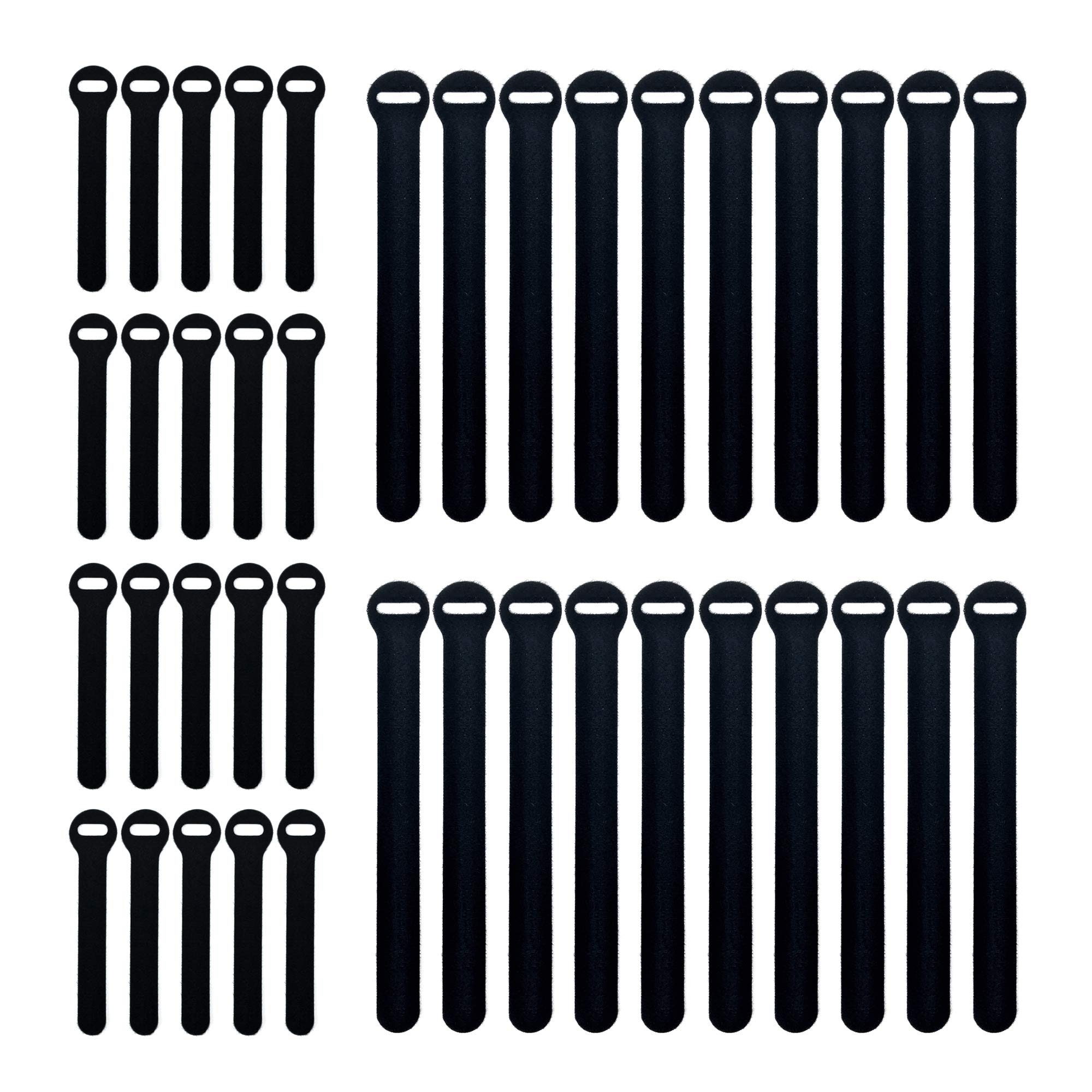 Wrap-It Storage Self-Gripping Storage Straps, Black, 40 Pack (20 5" Straps, 20 8" Straps) - Reusable Hook and Loop Cord Organizer Cable Ties for Cord Management