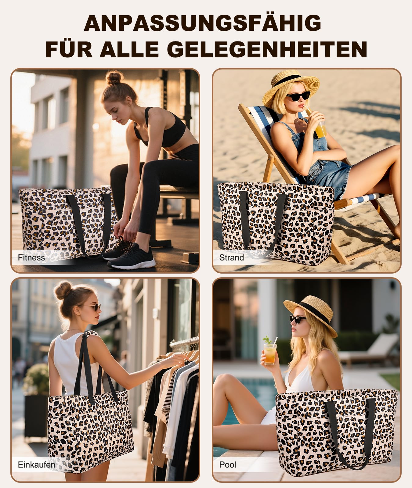 ISEYOU Strandtasche XXL Familie, Groß Strandtasche mit Reißverschluss Wasserdicht Sanddicht, Handtasche Umhängetasche Damen 45L, Faltbar Ultraleicht Badetasche für Urlaub Reisen Fitnessstudio Picknick