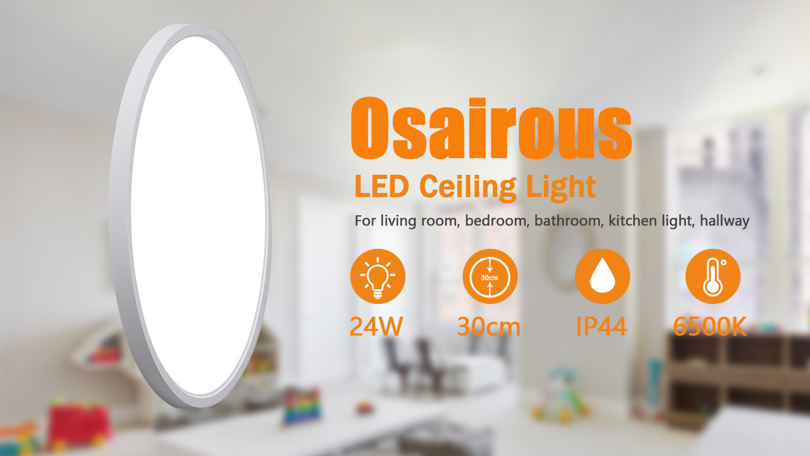 Plafonnier LED Ø30cm 24W - Éclairage Neutre IP44 - Pour Salle De Bain, Cuisine, Couloir