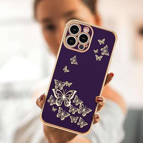 Miniatura 6 de ZTOFERA Funda protectora para iPhone 14 Pro Max, funda protectora para mujer, linda mariposa galvanizada, borde dorado, a prueba de golpes, delgada