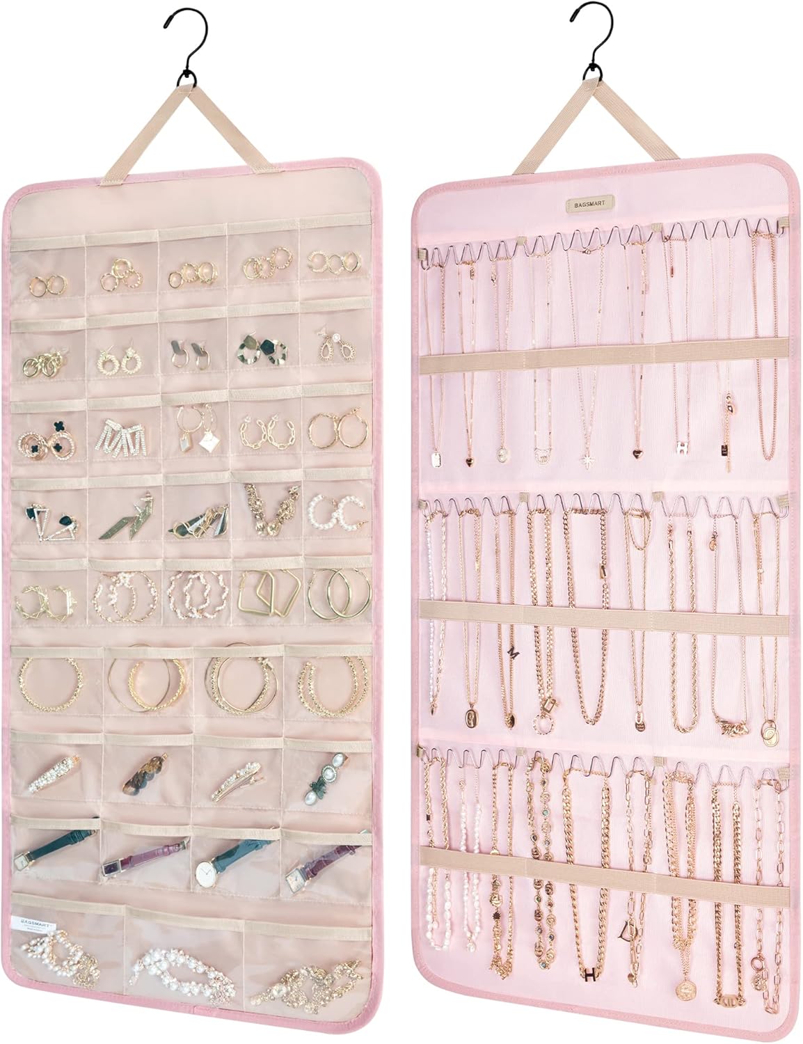 BAGSMART Hanging Jewelry Organizer Storage Roll with Hanger