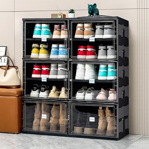 Miniatura 2 de JEKO&JEKO Estante para zapatos plegable de 5 niveles con gabinete para armario y entrada, gran organizador de zapatos colapsable con puertas