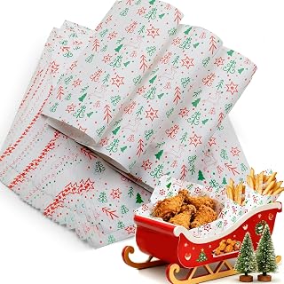 100Pcs Christmas Wax Paper Sheets for Food, Ultra Grease Resistant Deli Paper Sheets, Must-Have Sandwich Wrapping Papers at School Lunches, Perfect Food Basket Liners for Festival, YEHOSHUN 7x7"