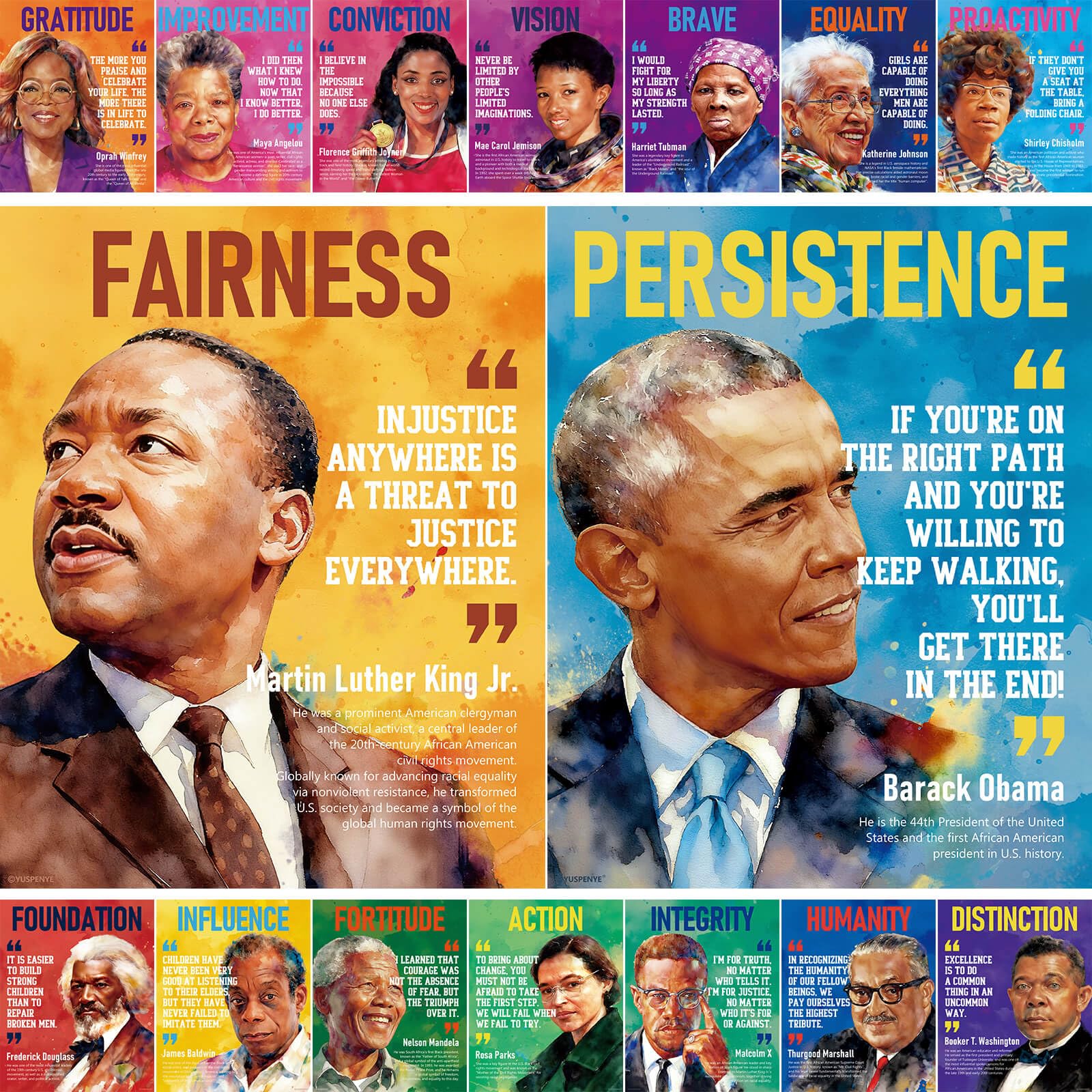 16-Pack Black History Month Posters for Classroom