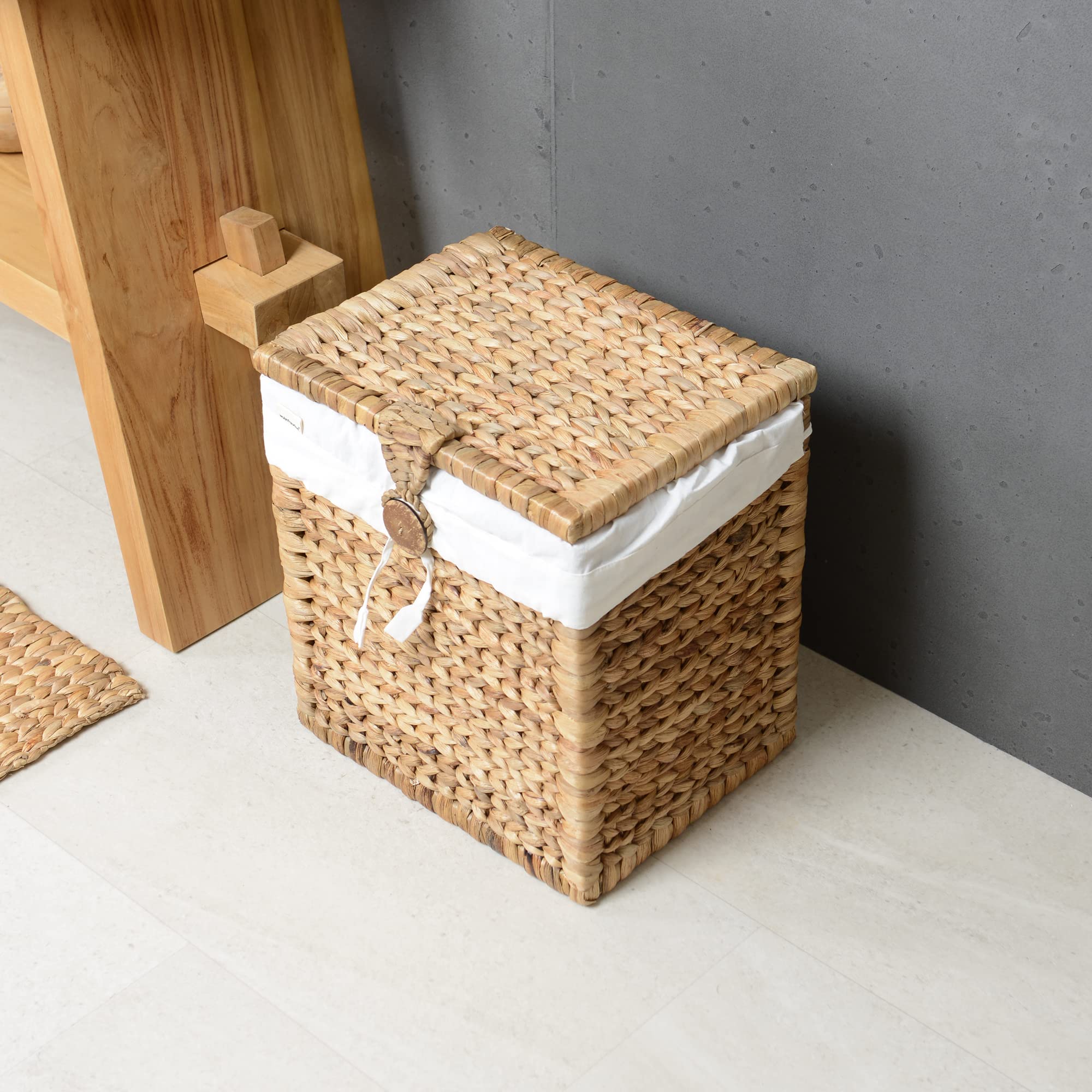 Aufbewahrungs-Korb Bitbox aus Wasserhyazinthe mit Deckel Natur 35 cm