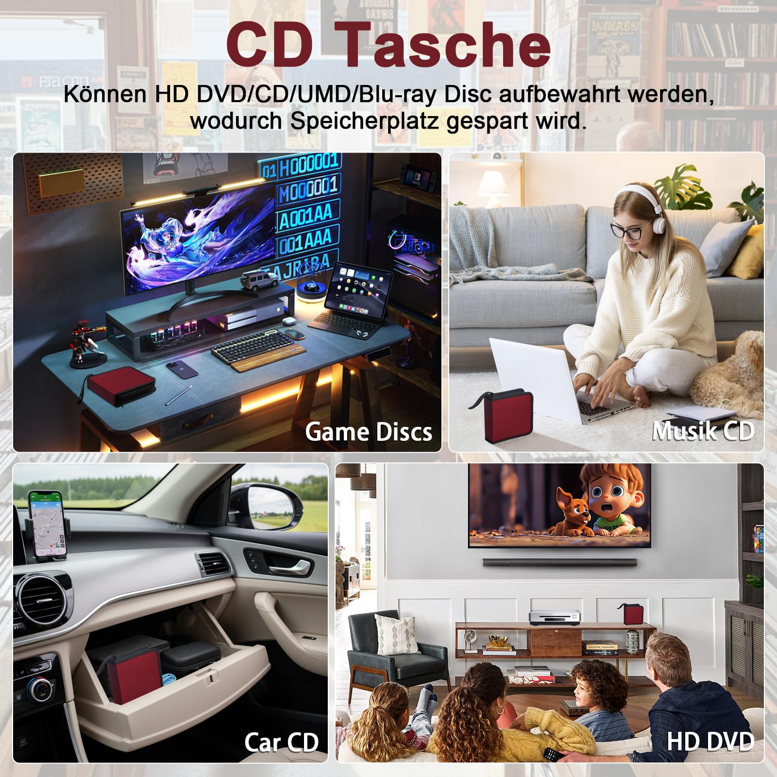 Range CD Pochette 44 CD DVD Organisateur Voiture Maison Rouge