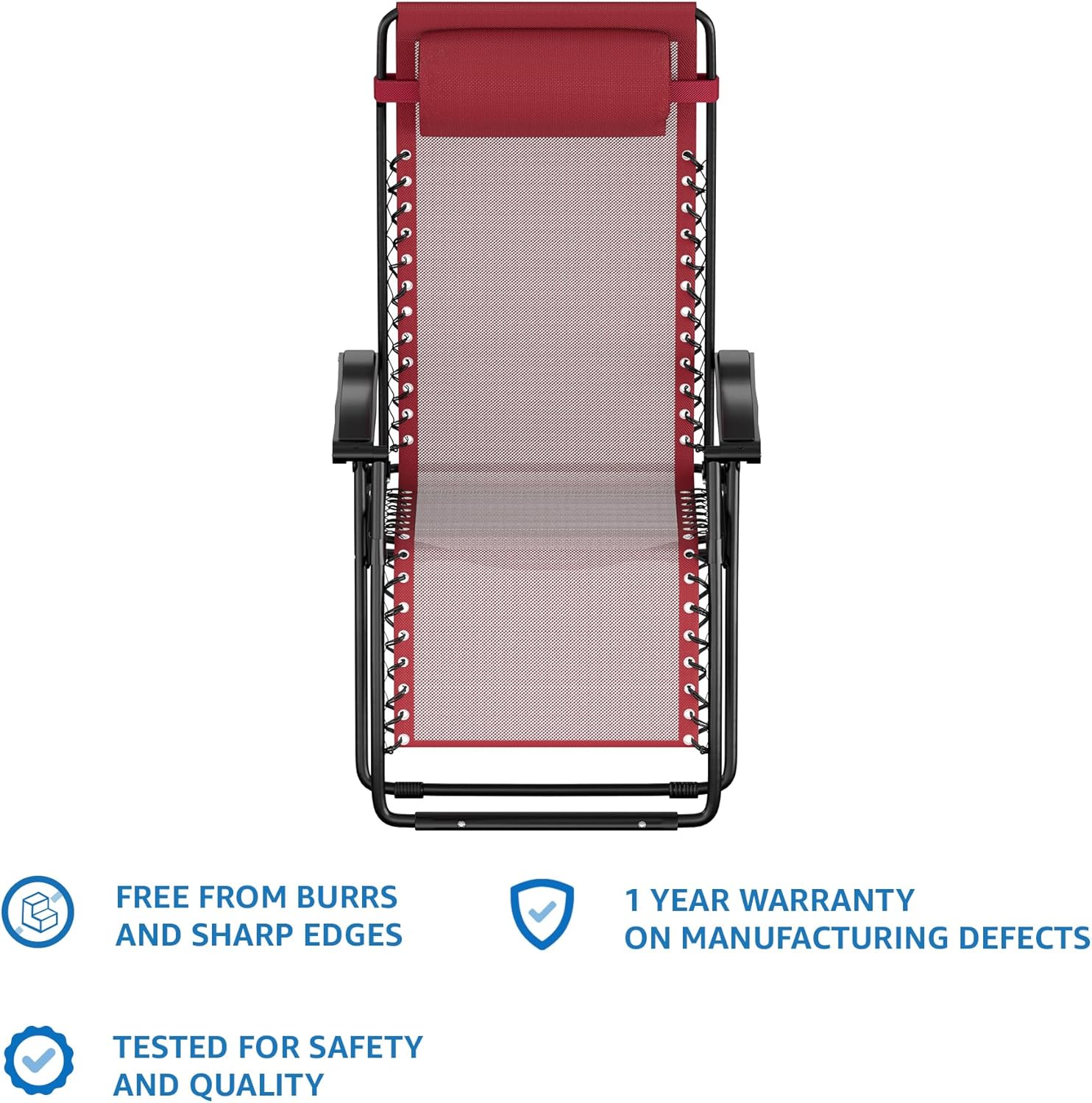 Amazon Basics Outdoor Textilene Adjustable Zero Gravity Folding Reclining Lounge Chair with Pillow, 26", Burgundy