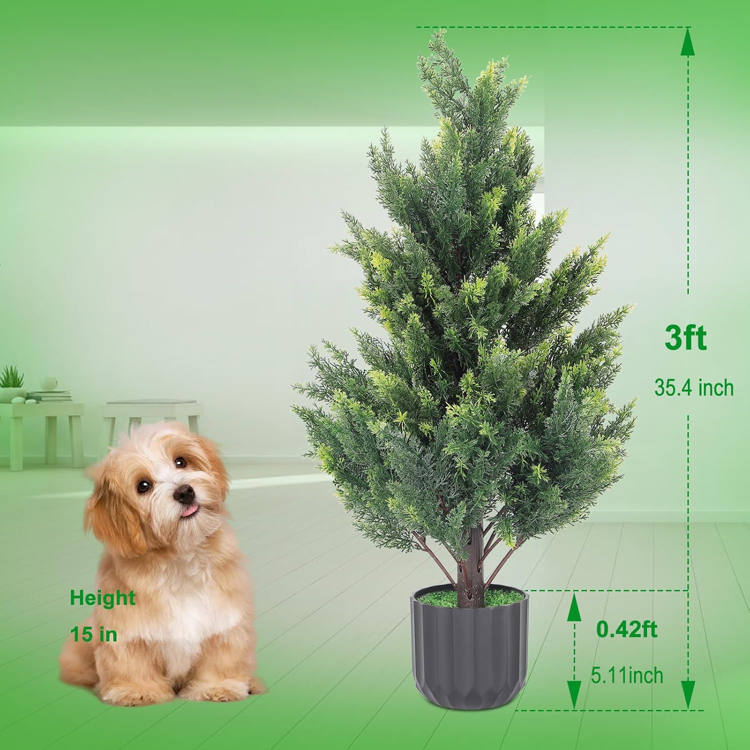 3Ft Artificial Cedar Topiary Trees,2 Pack Tall Faux Pine Cypress Plants for Front Porch Decor,Realistic Fake Plants Tree UV Resistant Artificial Plants for Home Garden Offices - Image 2