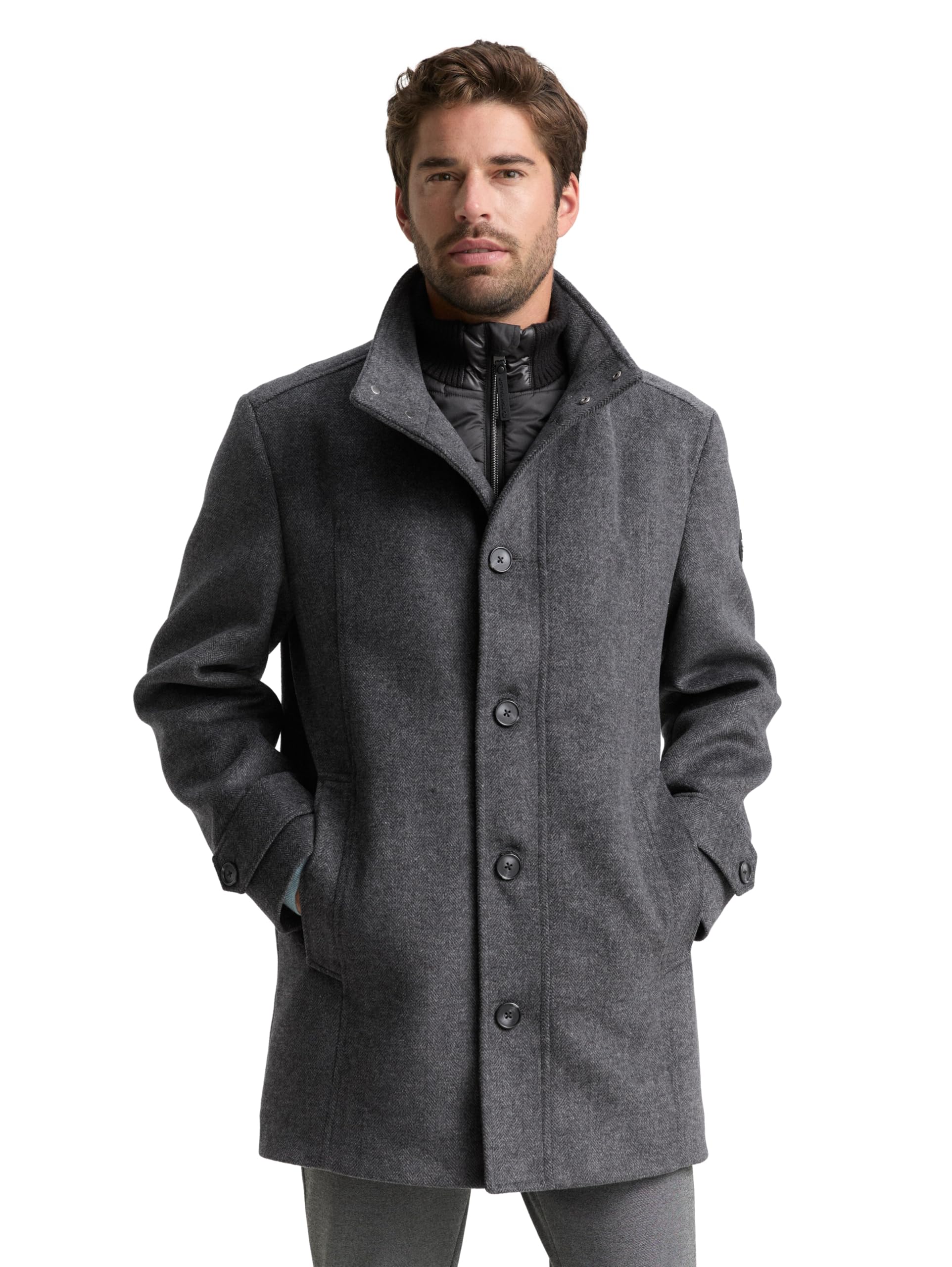 Tom Tailor Herren Wollmantel mit Innenjacke