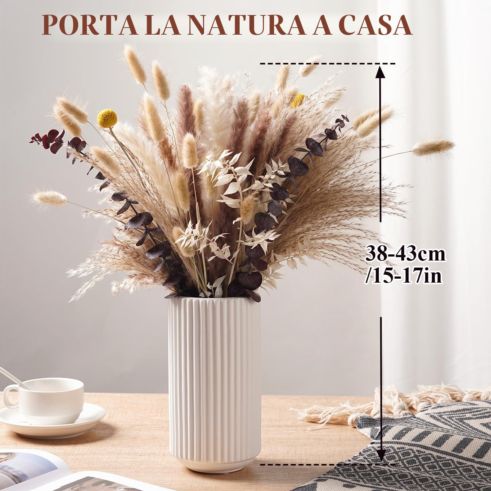 89 PCS Bouquet di Pampas Grass Essiccato, Decorazione Boho per Matrimoni, Tavoli e Casa | Erba della Pampa Bianca e Marrone | Bunny Tails, Fiori Secchi per Eventi Rustici e Arredamento Estiv
