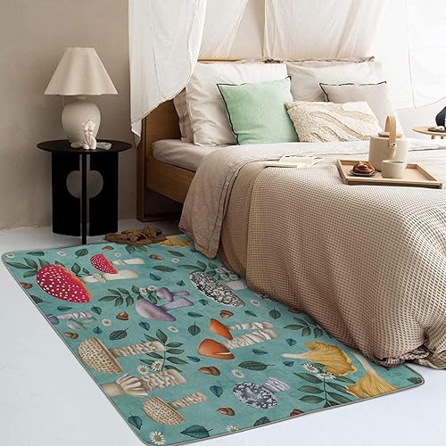 Miniatura 3 de Alfombra de hongos de 2 x 3 pies, alfombra botánica de hongos para entrada, sala de estar, dormitorio, alfombra de guardería, decoración de