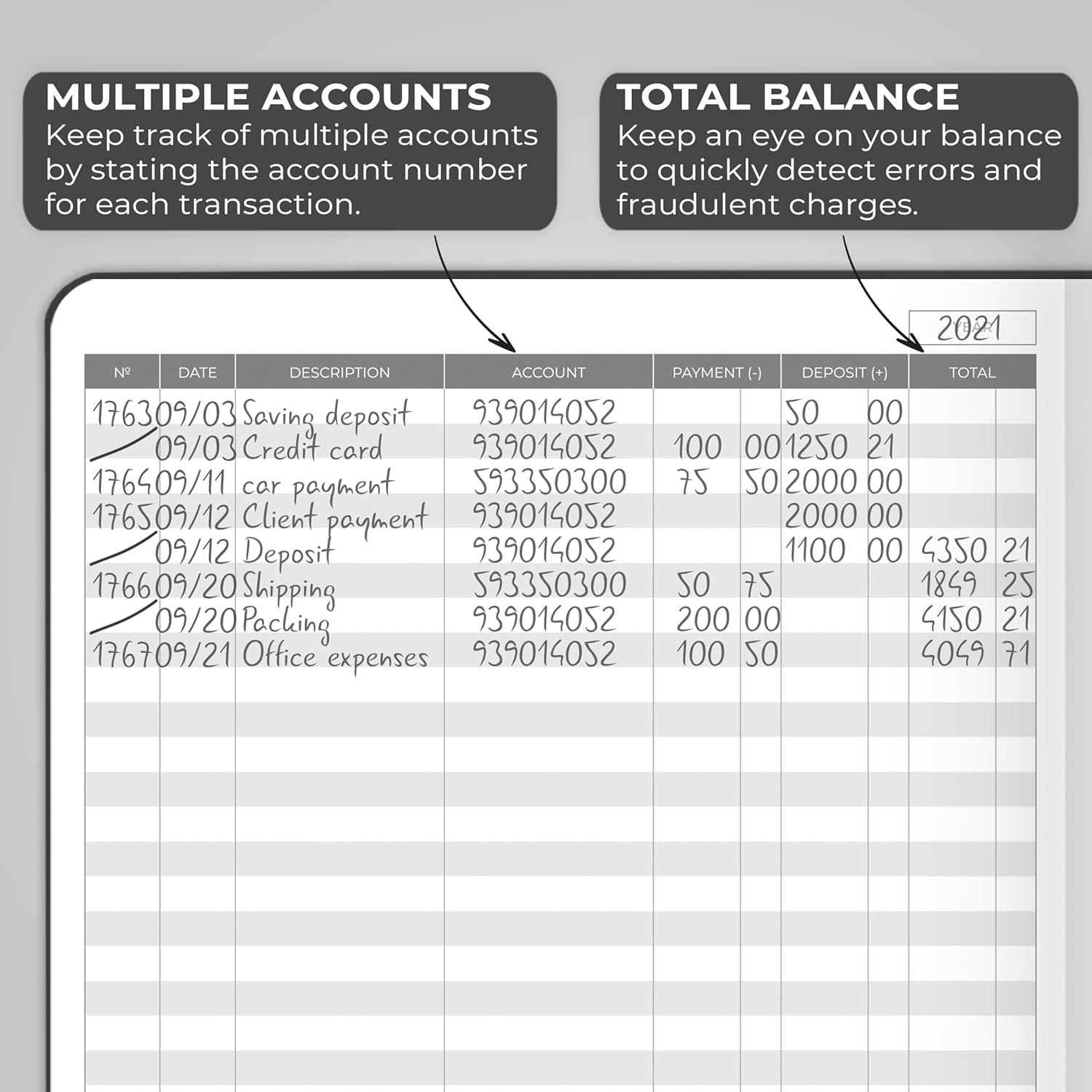 Clever Fox Accounting Ledger Book – Accounting Book for Small Businesses & Personal Use – Columnar Account Book Ledger for Tracking Money, Expenses, Deposits & Balance – Large, 7x10″ (Black)