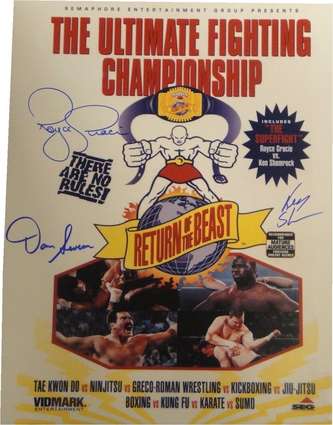 Ken Shamrock Dan Severn Royce Gracie Signed Autographed 16x20 Poster