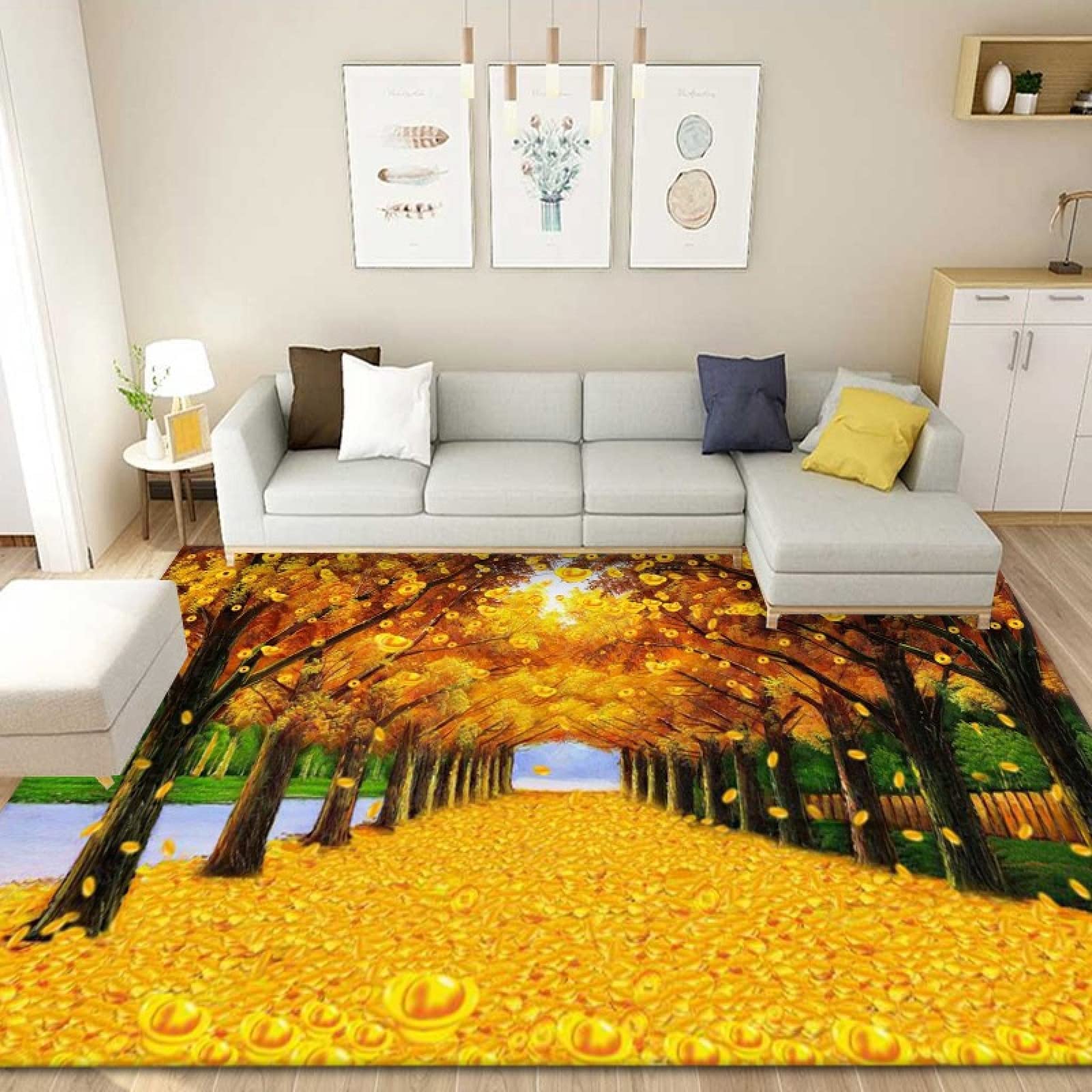 Tapis paillasson interieur 3D lavable grand tapis salon jaune decoration chambre