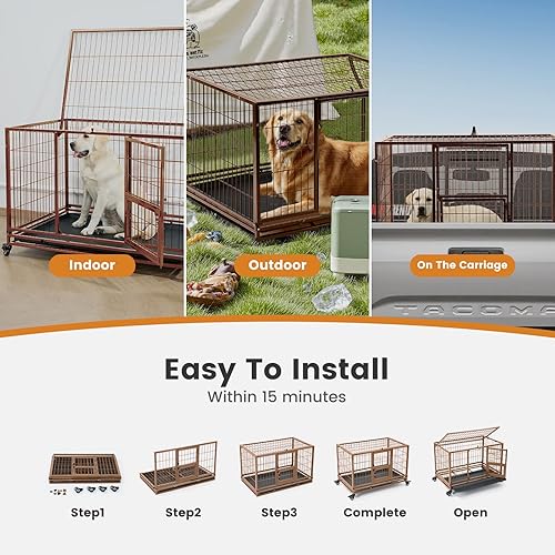 Miniatura 8 de Gardner Pet Jaula para perros resistente de 43 pulgadas con ruedas, jaula de metal plegable para perros pequeños y grandes, jaula indestructible con