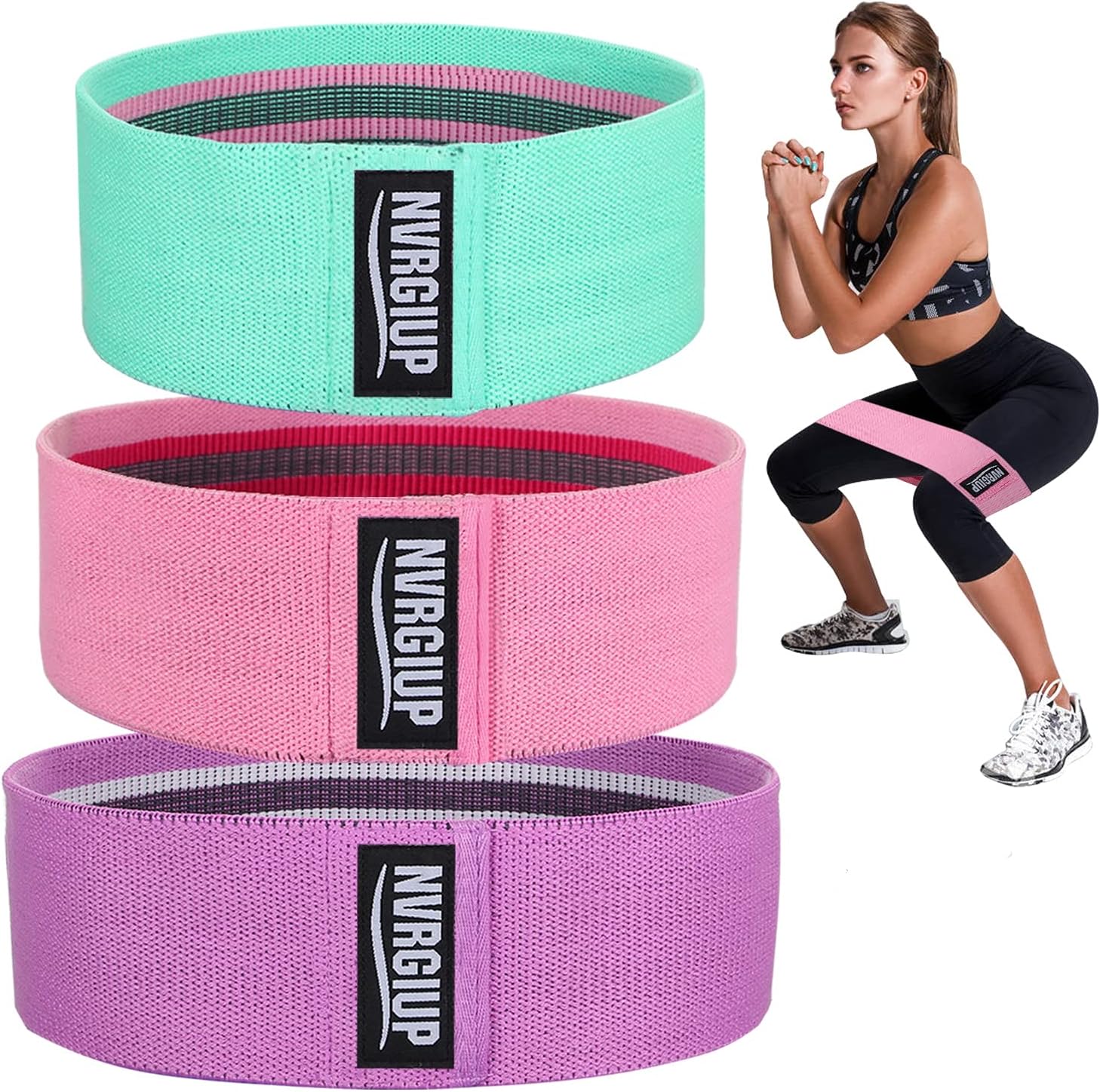 NVRGIUP Exercise Resistance Bands for Legs and Butt, Thicken Anti-Slip & Roll Home Gym Workout Booty Bands, Wide Fabric Loop Thigh Glute Bands Set for Women with Ebook & Video