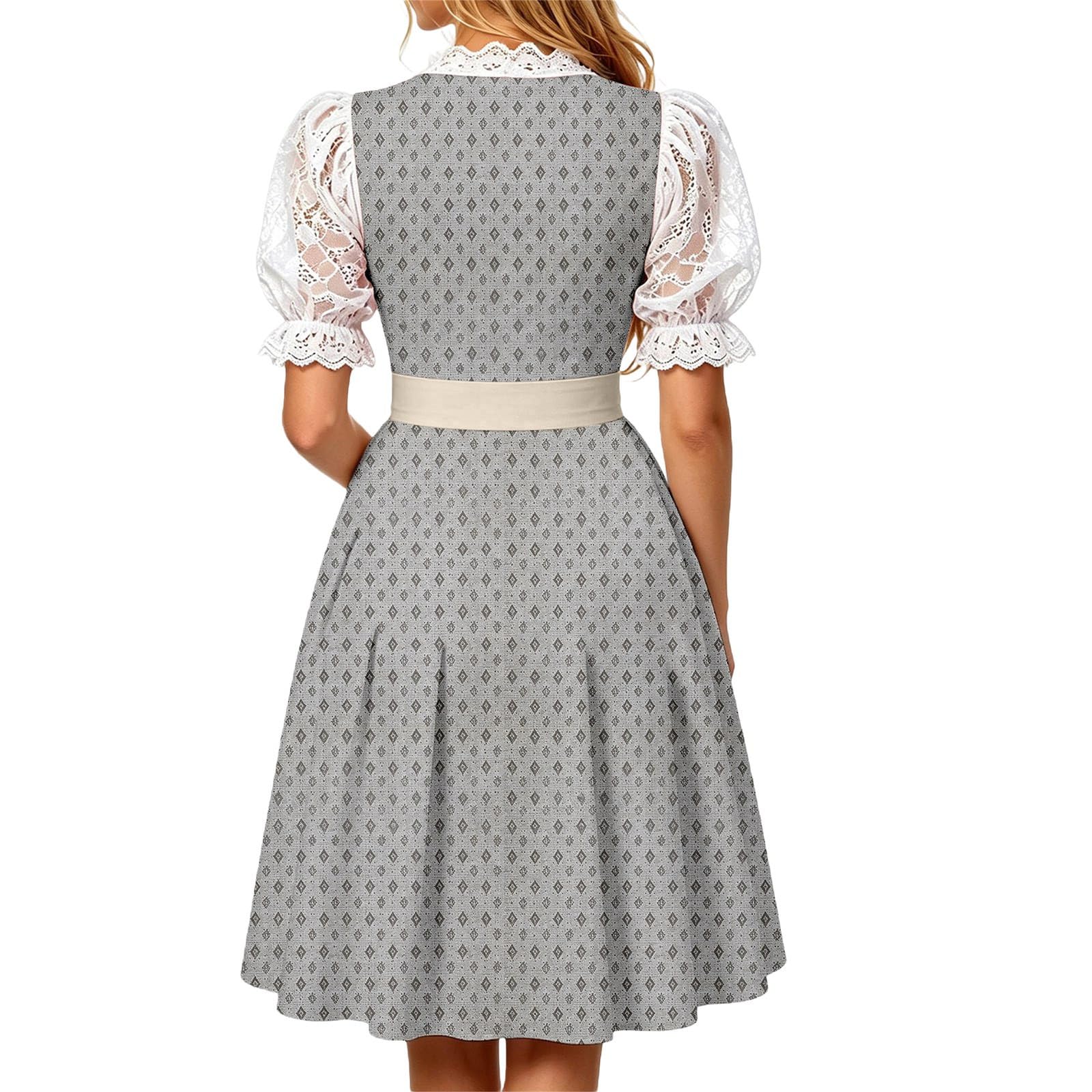 Generisch 2026 Elegantes Dirndlkleid für Damen ärmellos mit Schürze tailliert für Bierfest-Feiern im Landhausstil mit Spitze Dreireihen- ganzjährig tragbar