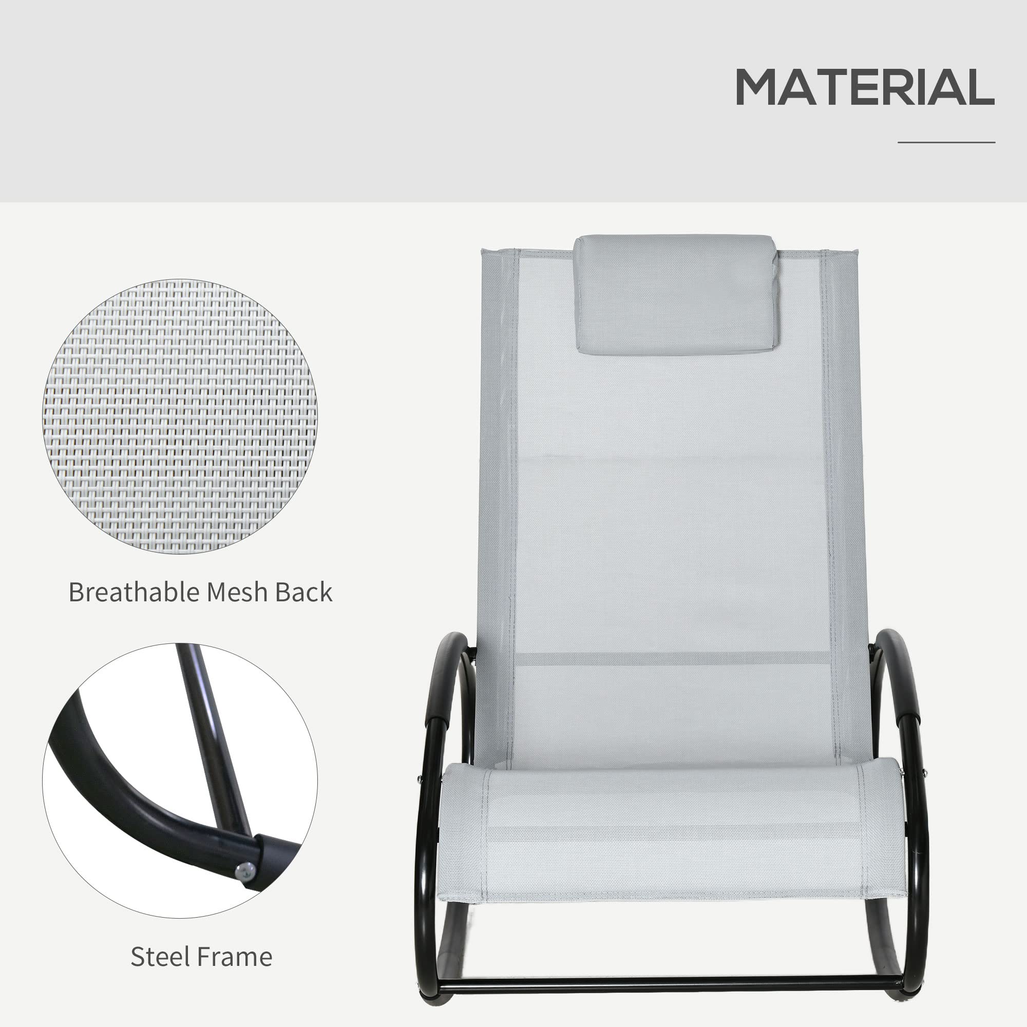 Outsunny Silla mecedora de jardín Zero Gravity, tumbona de jardín ergonómica con cojín y tejido transpirable, para interior y exterior, 105 x 62 x 88 cm, gris