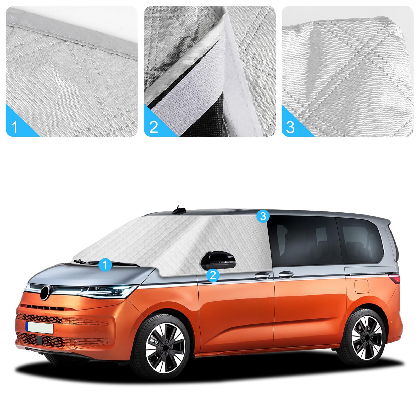 Tenda parasole per parabrezza per VW T7 2021-2026, parasole esterno riflettente a 5 strati, copertura protettiva anti-UV/antigelo/antighiaccio/antipolvere per VW T7 2021-2026