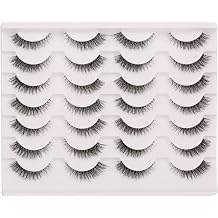 False Eyelashes Natural Short Clear Band Cat Eye Lashes Light 3D Faux Mink Eyelashes Wispy Fake Eye Lashes Pack 14 Pairs