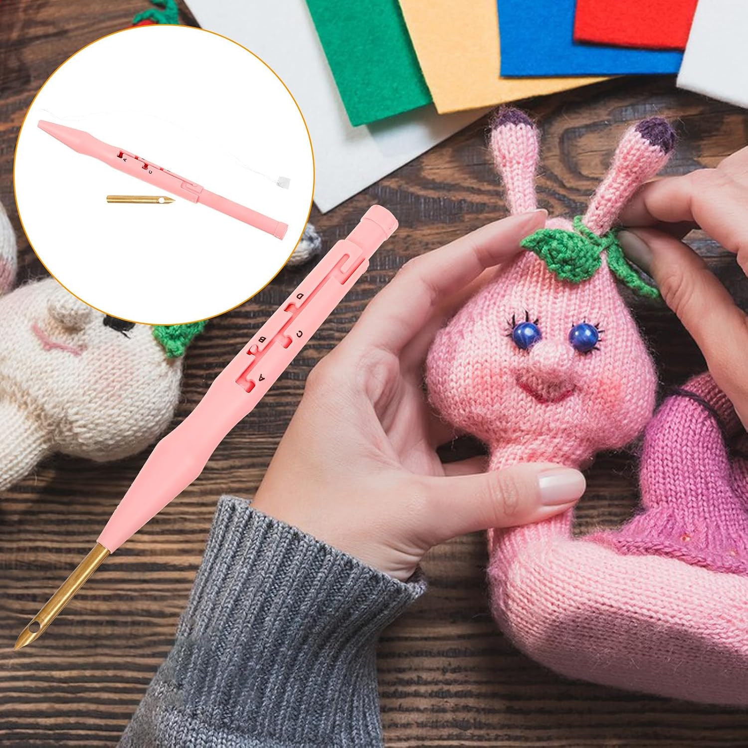 COOPHYA Pink Embroidery Punch Needle Felting Tool with Smooth Stainless Steel Needle and Plastic Handle for Household Items and Cross-Stitching, Suitable for Beginners and Skilled People