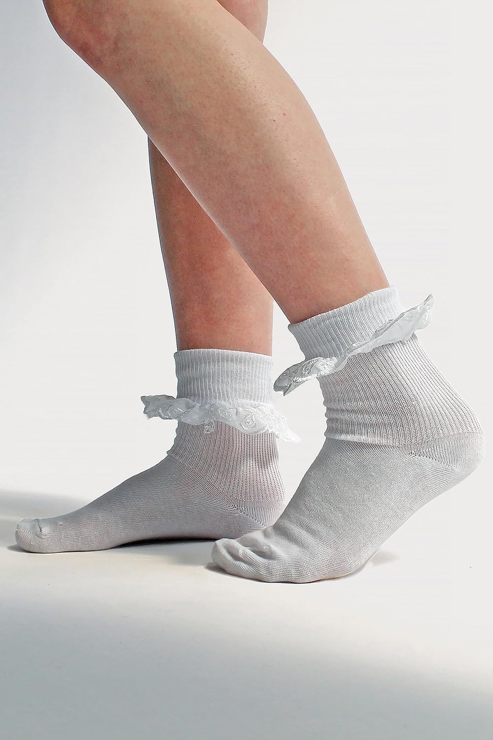 12 Pairs Baby Girl White Socks with Lace | Ruffle Frilly Ankle Dress Sock