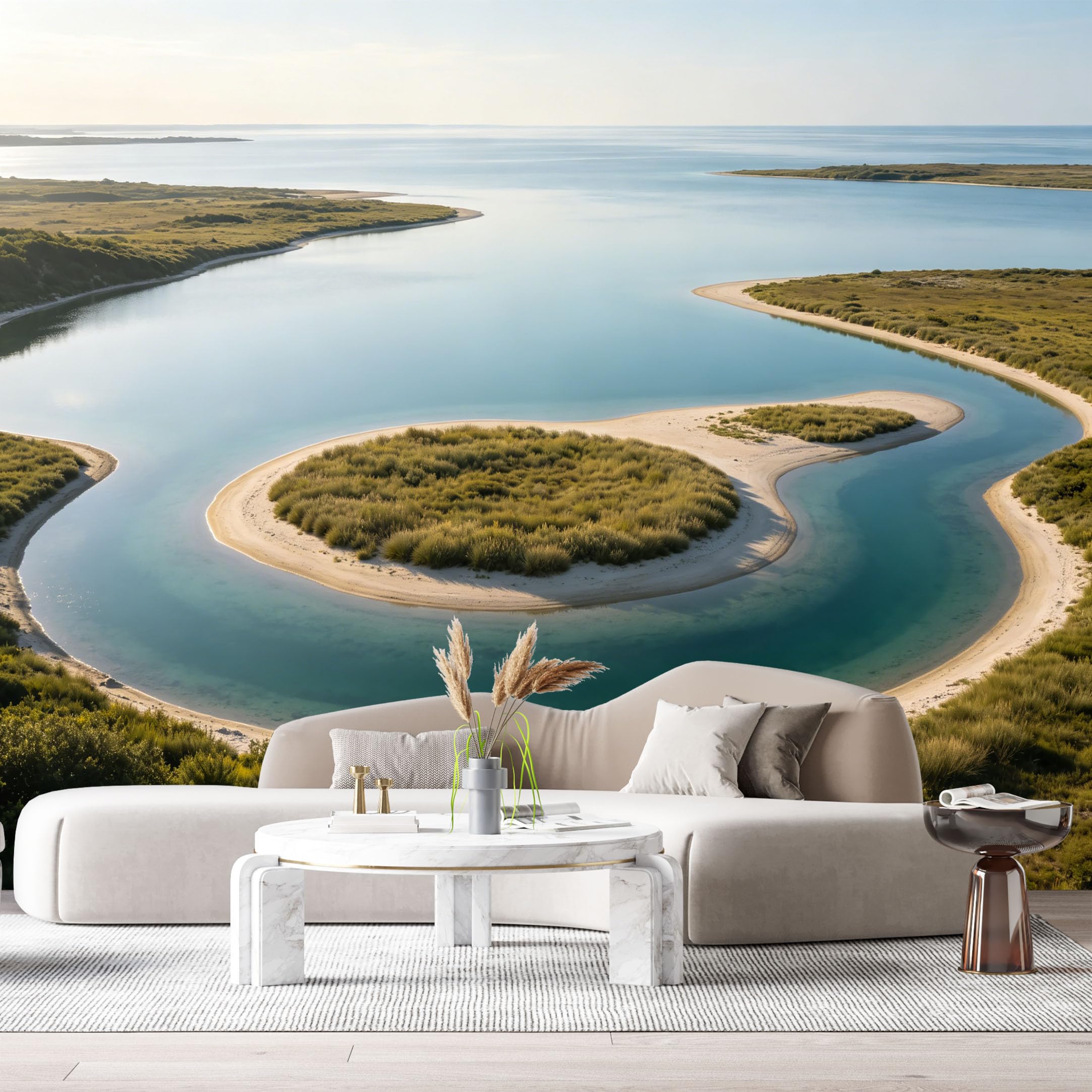 Custom Size Wall Murals Coastal Lagoon Landscape Ocean Shore Blue Water Sand Island SelfAdhesive Wall Fabric Removable Large Wallpaper for Photo Living Room