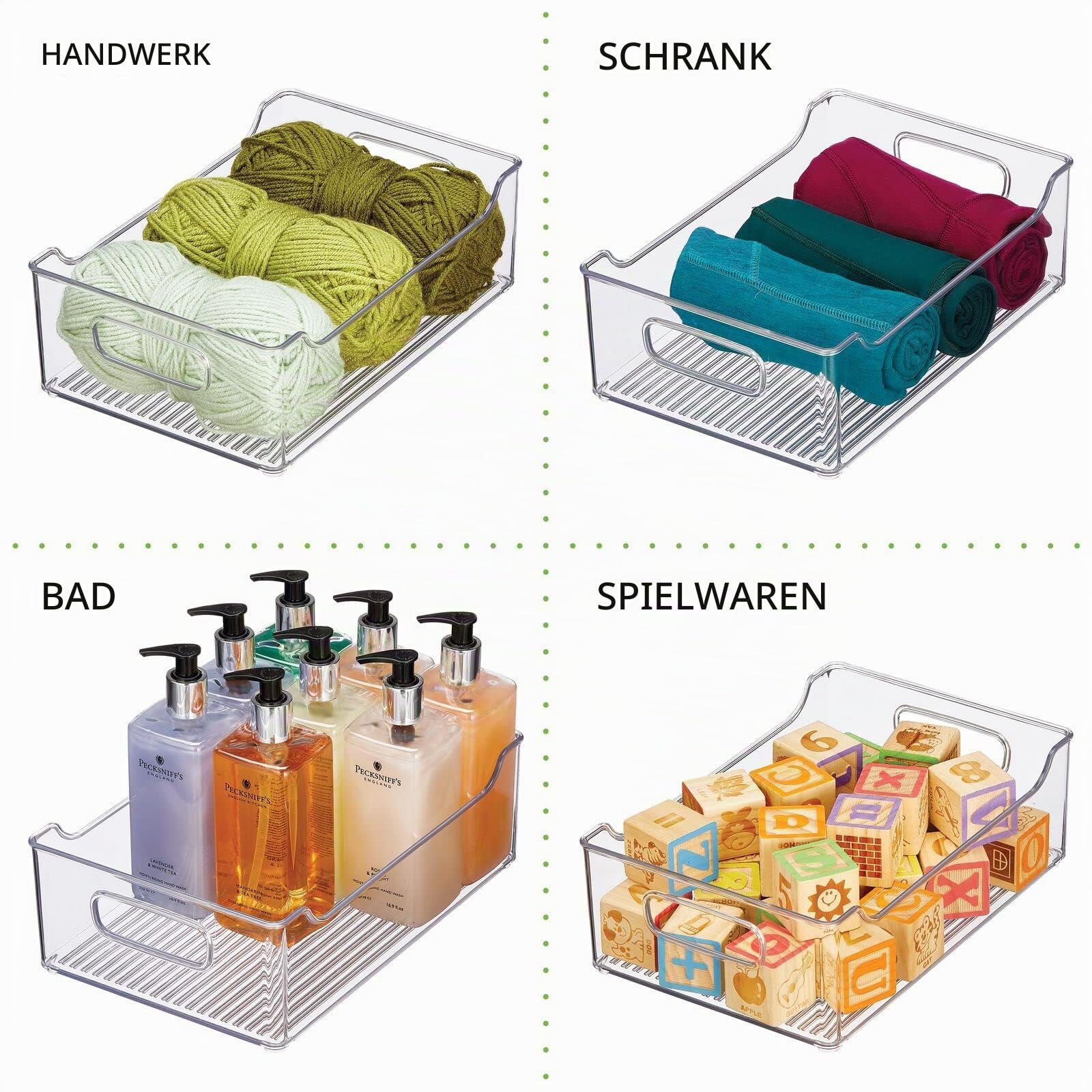 mDesign Aufbewahrungsbox für abgepackte Lebensmittel – Küchen Ablage mit offener Vorderseite und Griffen für Kühlschrank oder Gefriertruhe – Kühlschrankbox aus Kunststoff – 4er-Set – durchsichtig