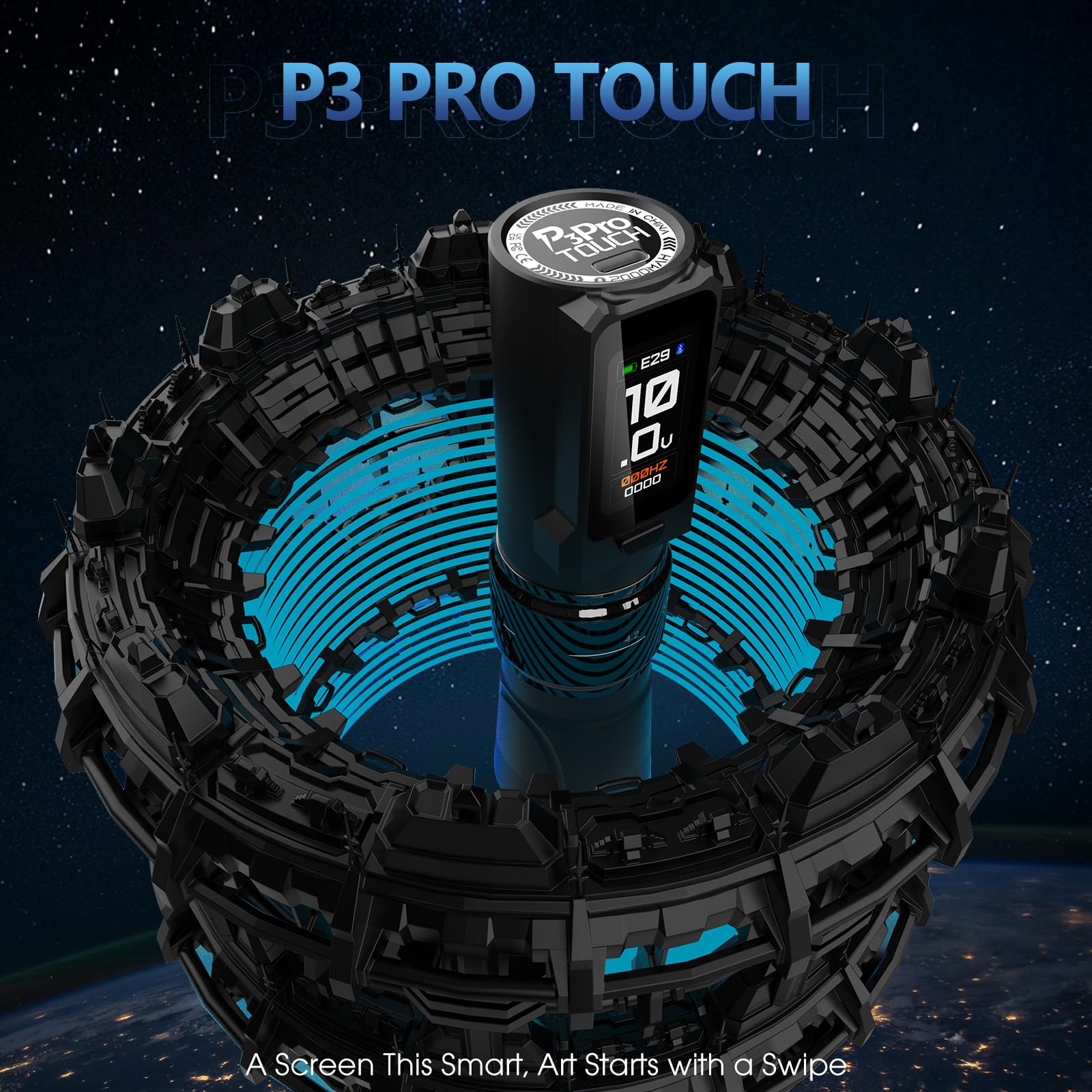 EZ P3 Pro Touch Maquina de Tatuar, Gran Pantalla Táctil Maquina Tatuar Inalambrica con 6 Carreras Ajustables 2,0-4,2mm, 2 OLED Fuente de Alimentación de 2.000 mAh Batería Adicional