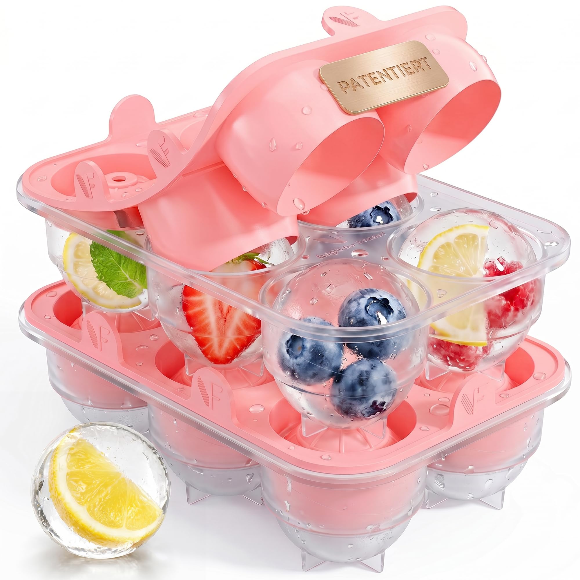 Neighbour's Friend Patentierte Eiskugelform & Eiswürfelform aus Platinsilikon mit Deckel für Cocktails, Whisky, Longdrinks, Iced Coffee & Infused Water – BPA-frei & spülmaschinengeeignet