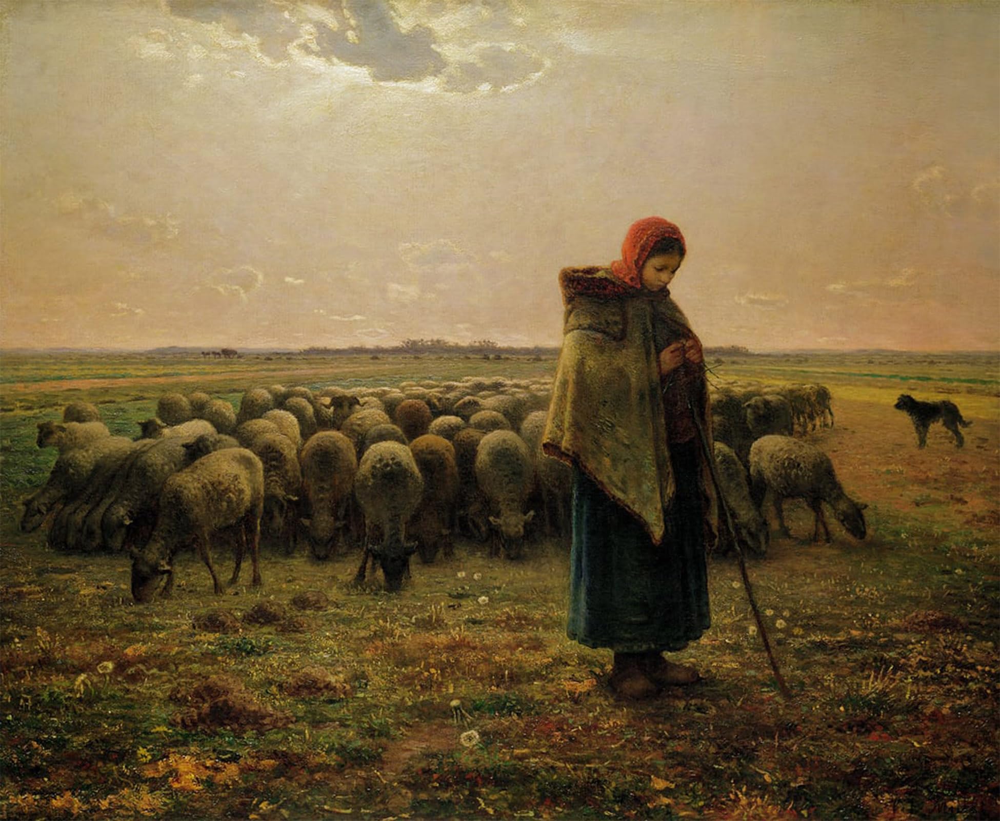 WYKUJMYTO Famous Oil Paintings Nordic Canvas Artwork Painting Graffiti Picture Shepherdess with Her Flock by Jean Francois Millets Artwork Canvas Prints for Office Decor 60x90cm