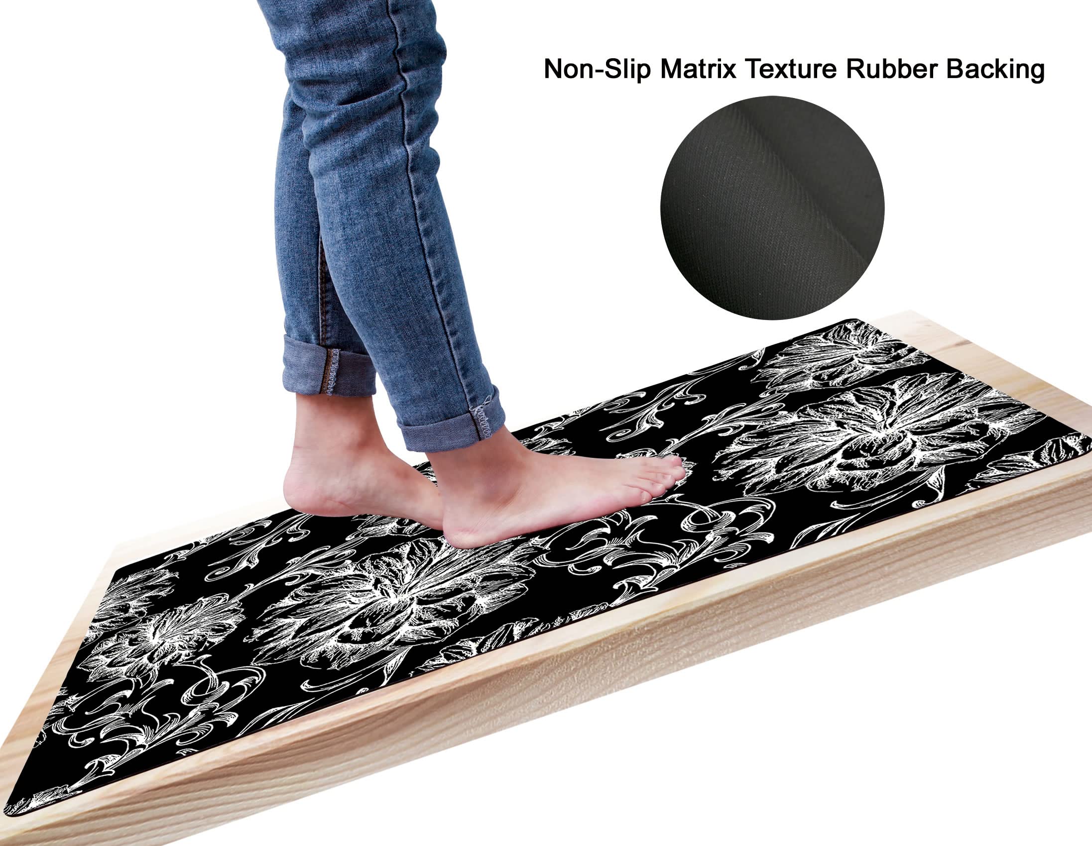 Cosilyt 1/10 Inch Ultra Thin Front Door Mat Rug Indoor Entrance Inside Non Slip, Large Waterproof Rubber Kitchen Rug and Interior Home Washable Door Mat,Floor,Sink,Laundry,Desk, 24"Ã—35",Baroque Black