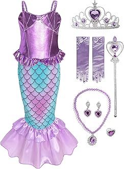 Funna Girls Mermaid Costume Princess Dress Up with Accessories Purple, 7-8 Years
