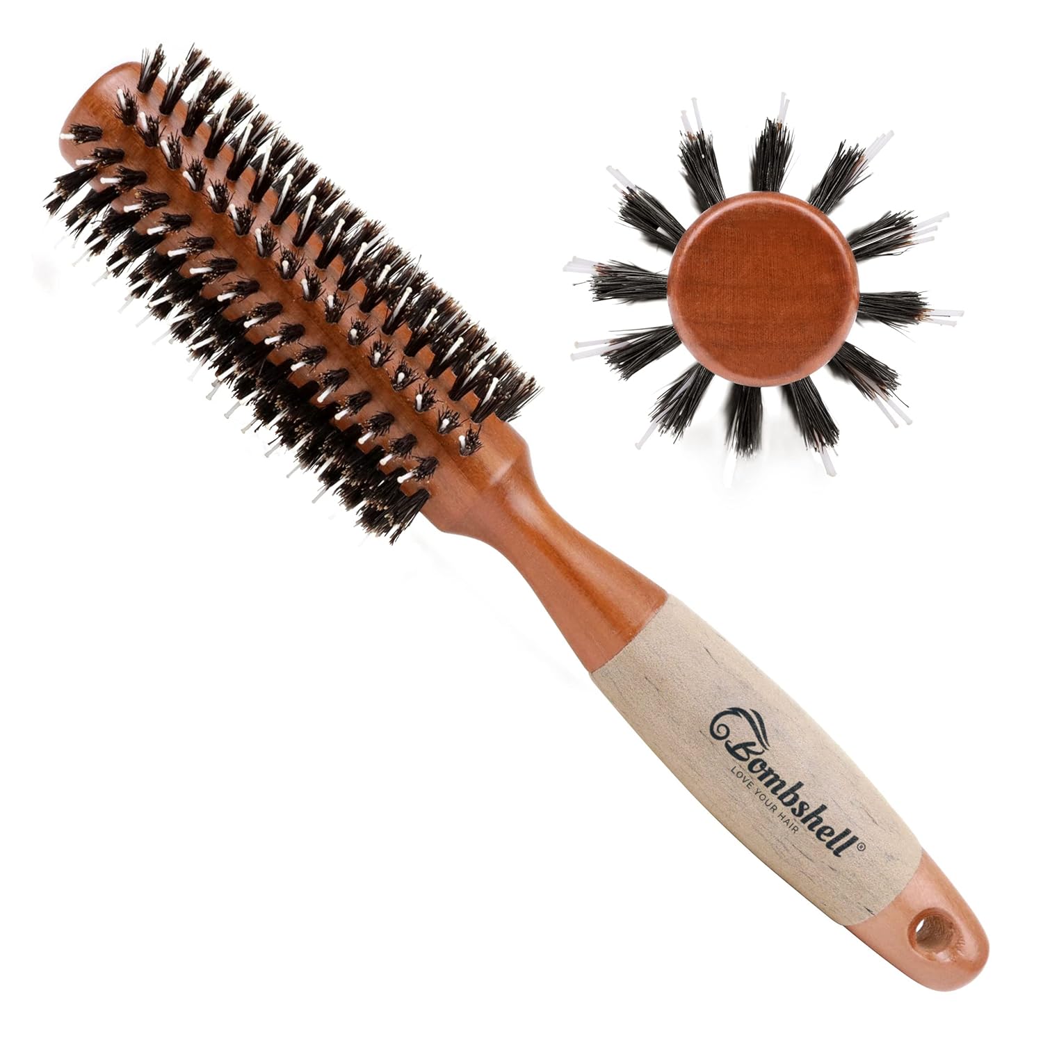 Bombshell Boar Bristle Round Brush — Sustainable Styling Brush with Natural Wood Handle for Blow Outs and Curling