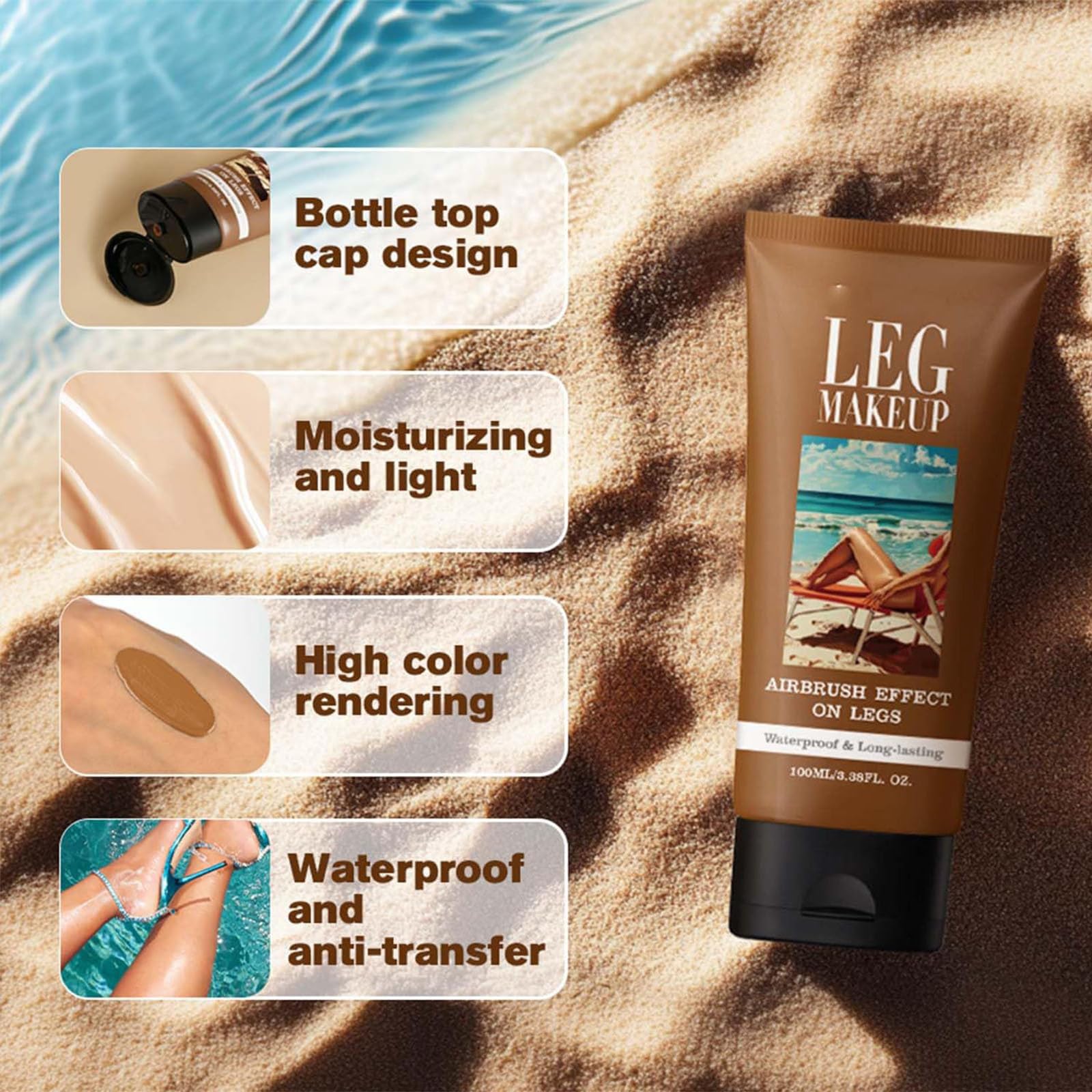 Miracle De Paris Leg Makeup, Miracle De Paris Body Coverage Perfector, All Over Complexion Perfector With Brush For Legs, Waterproof Long-Lasting Sweat-Proof Coverage Concealer (#2)