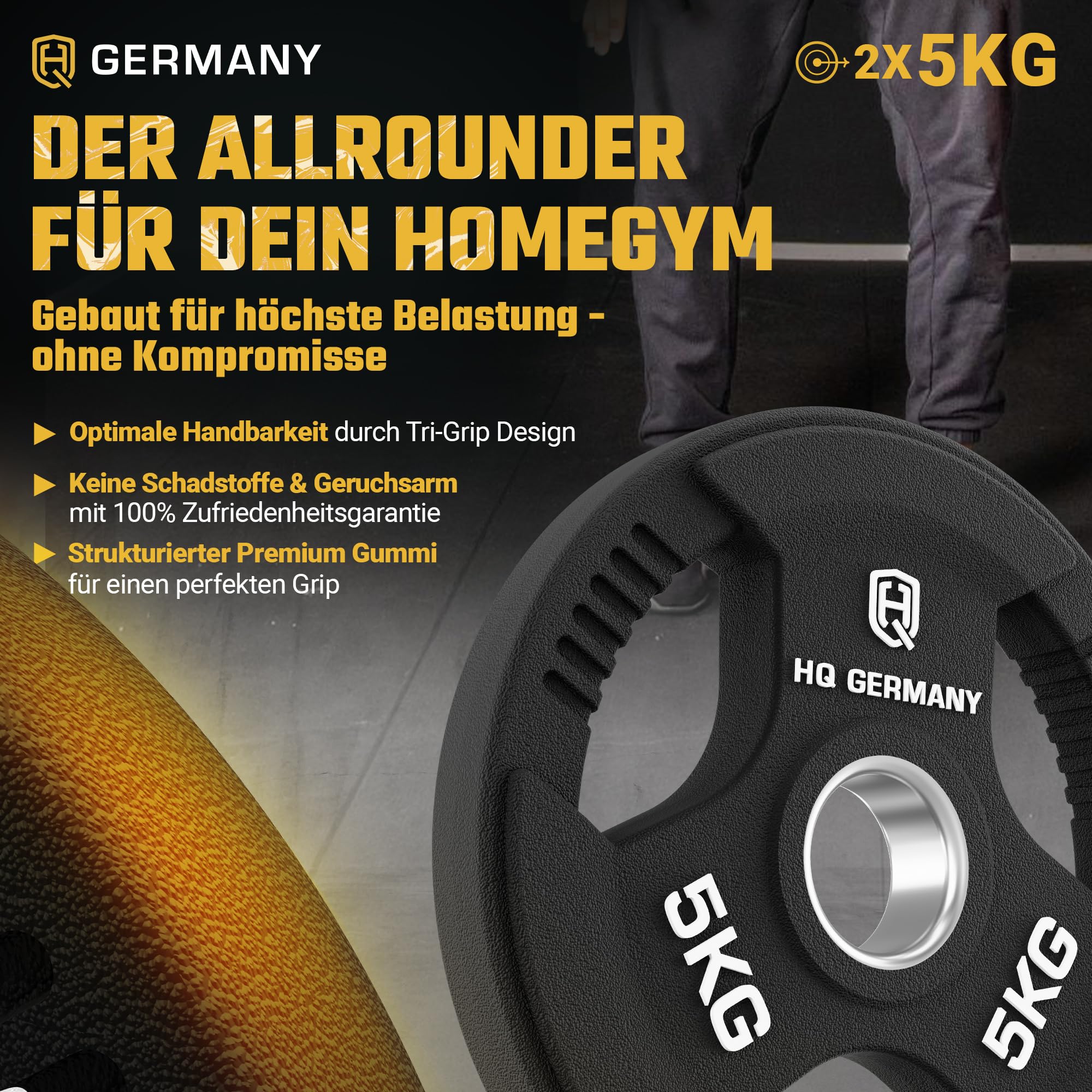HQ Germany® Hantelscheiben 50mm [Sets / 1.25-25kg] - Tri-Grip Bumper Plates - Hantelscheiben Set 50mm, Gewichtsscheiben, Gewichte für Hantel, Gewicht Weight Plates in Premium-Qualität - 2