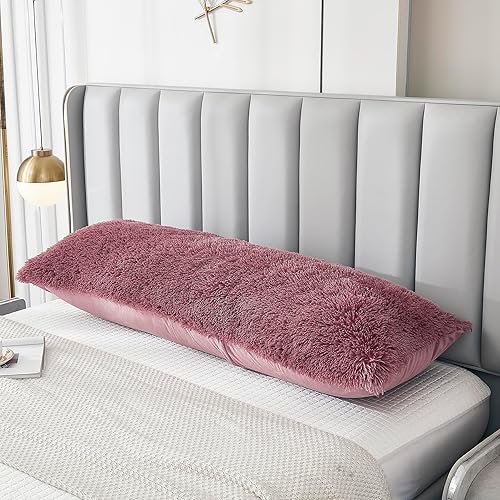 Miniatura 3 de JAUXIO Funda de almohada de cuerpo esponjoso de piel sintética, funda de almohada decorativa de felpa peluda, ultra suave y acogedora, cierre de