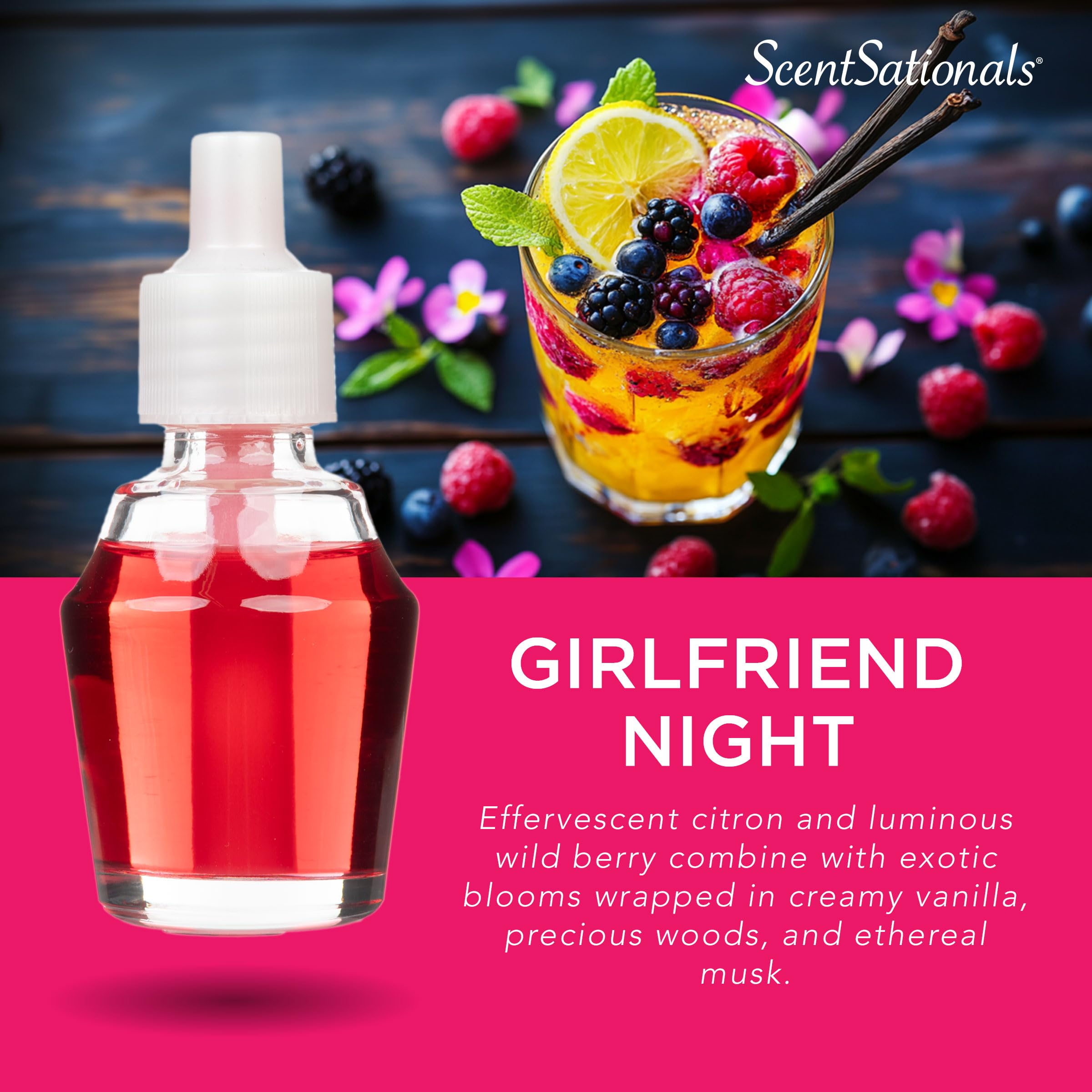 Scentsationals Fragrance Oil Plug In Air Freshener Refills 3-Pack - Girlfriend Night - Compatible with ScentSationals & Fusion Diffusers, Long-Lasting Home Fragrance, 0.8 fl oz Each