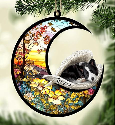 Border Collie - Atrapasoles personalizado para perro dormido, adorno de ángel durmiente Border Collie, atrapador de pérdidas de mascotas, regalos