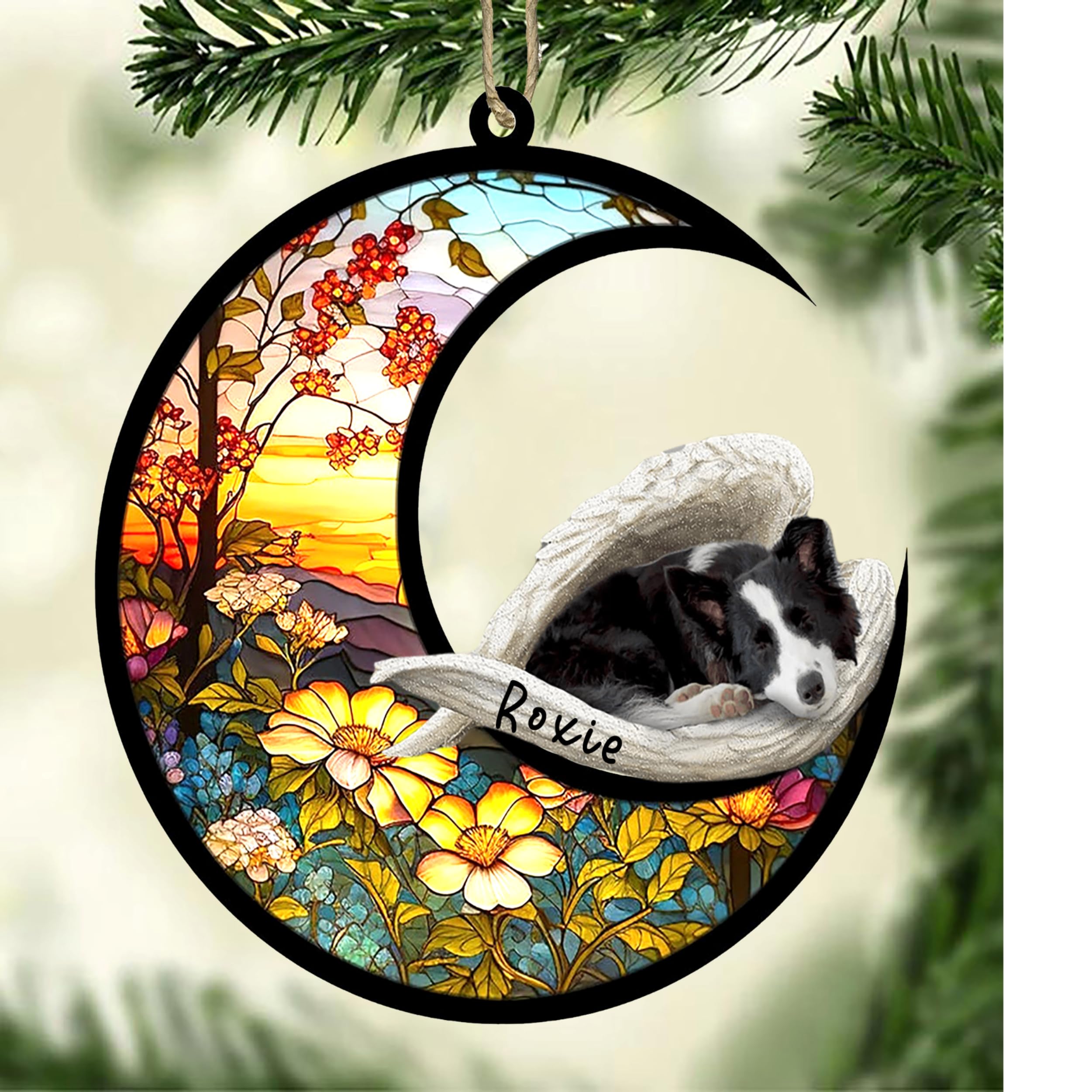 Personalized Border Collie Sleeping Angel Dog Memorial Suncatcher, Border Collie Sleeping Angel Ornament, Pet Loss Catcher, Gifts Dog Lovers Loss of Dog, Border Collie Sleeping Angel Sleep on Haven