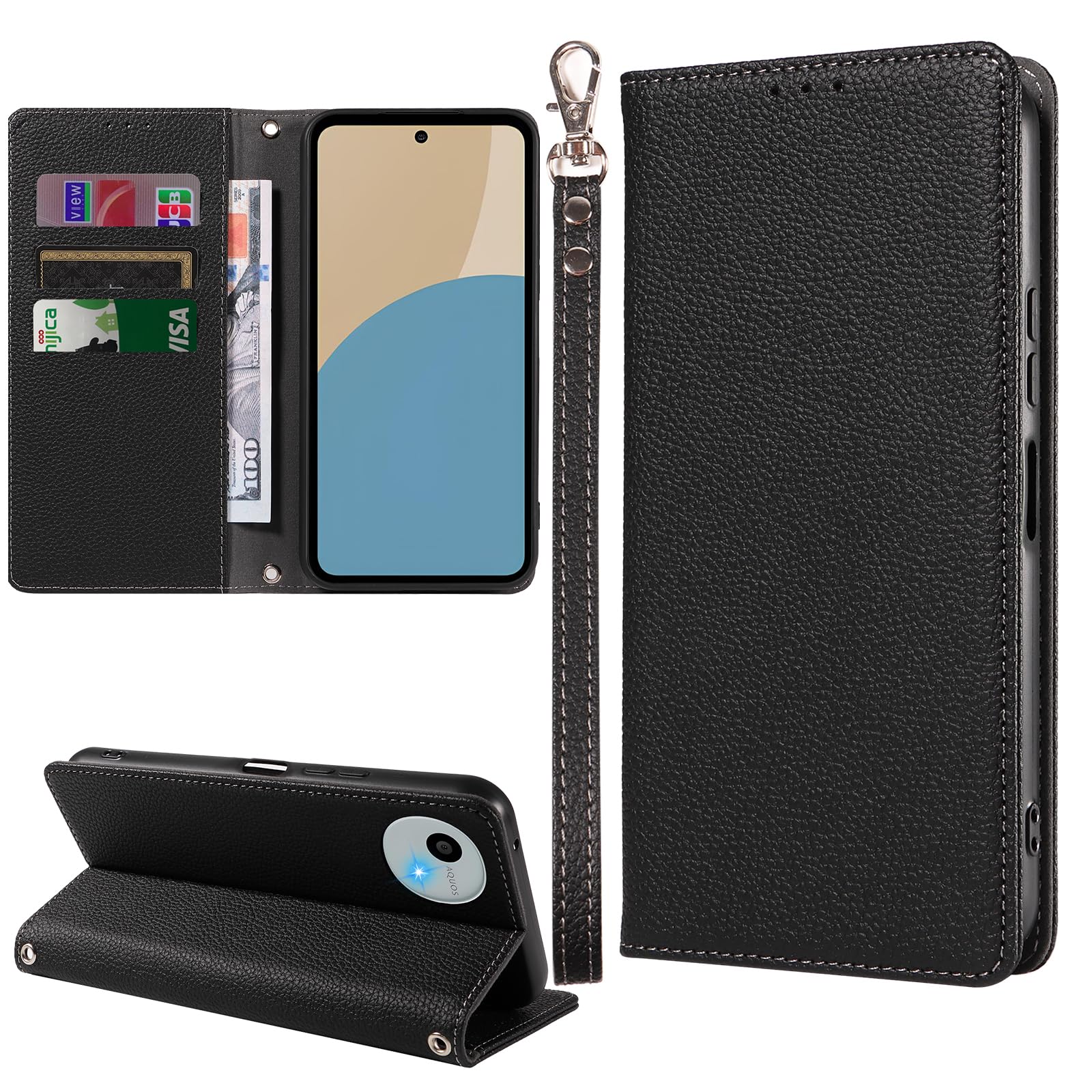 【箱付き·シールド付き·ケース付き·新品同様スマホ】AQUOS Wish5 黒 Amazon.co.jp: MINIKA AQUOS Wish5 用 ケース 手帳型 ストラップ付き