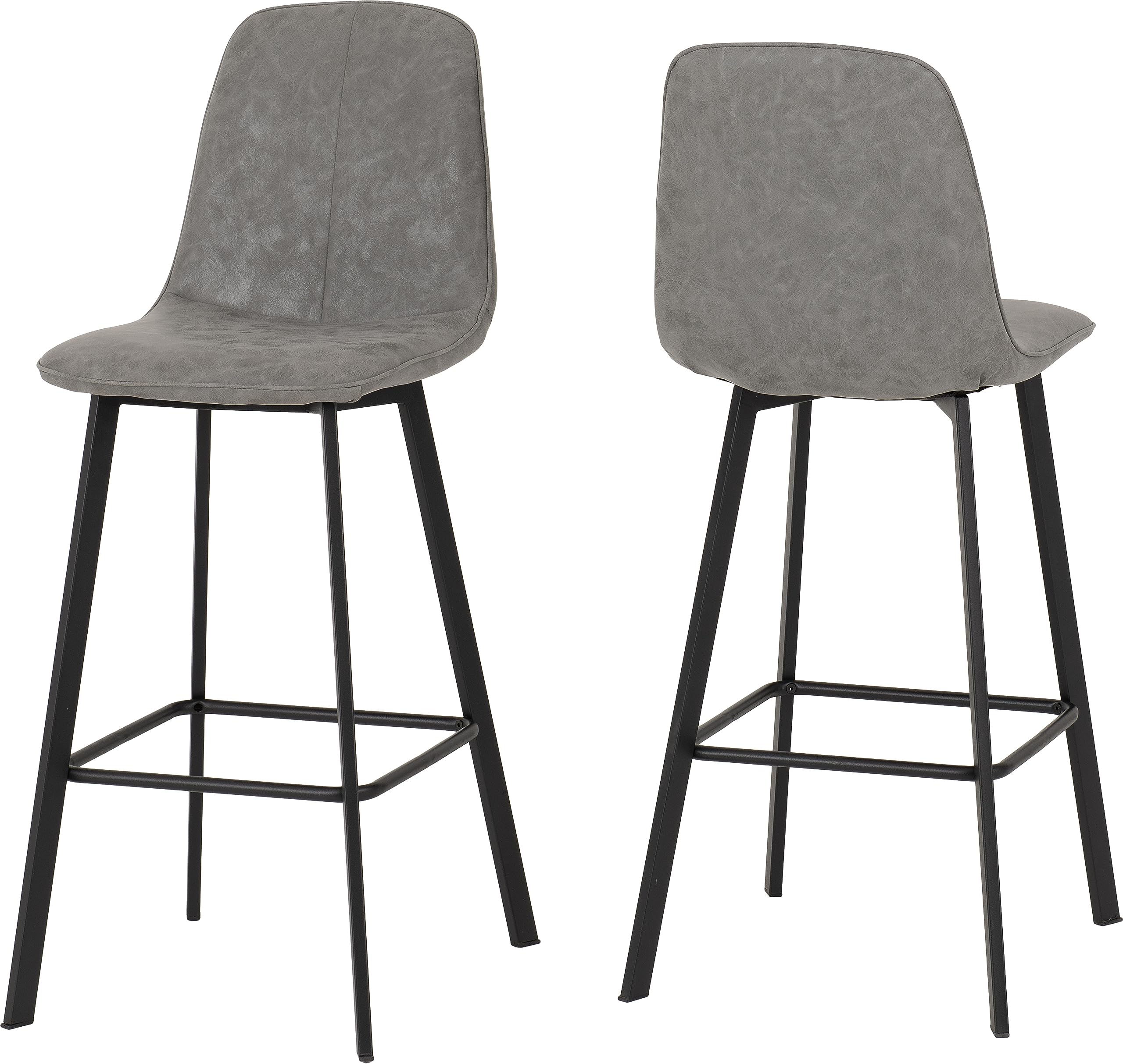 Seconique Quebec Pair Of Bar Chairs In Grey Faux Leather And Black Metal Legs