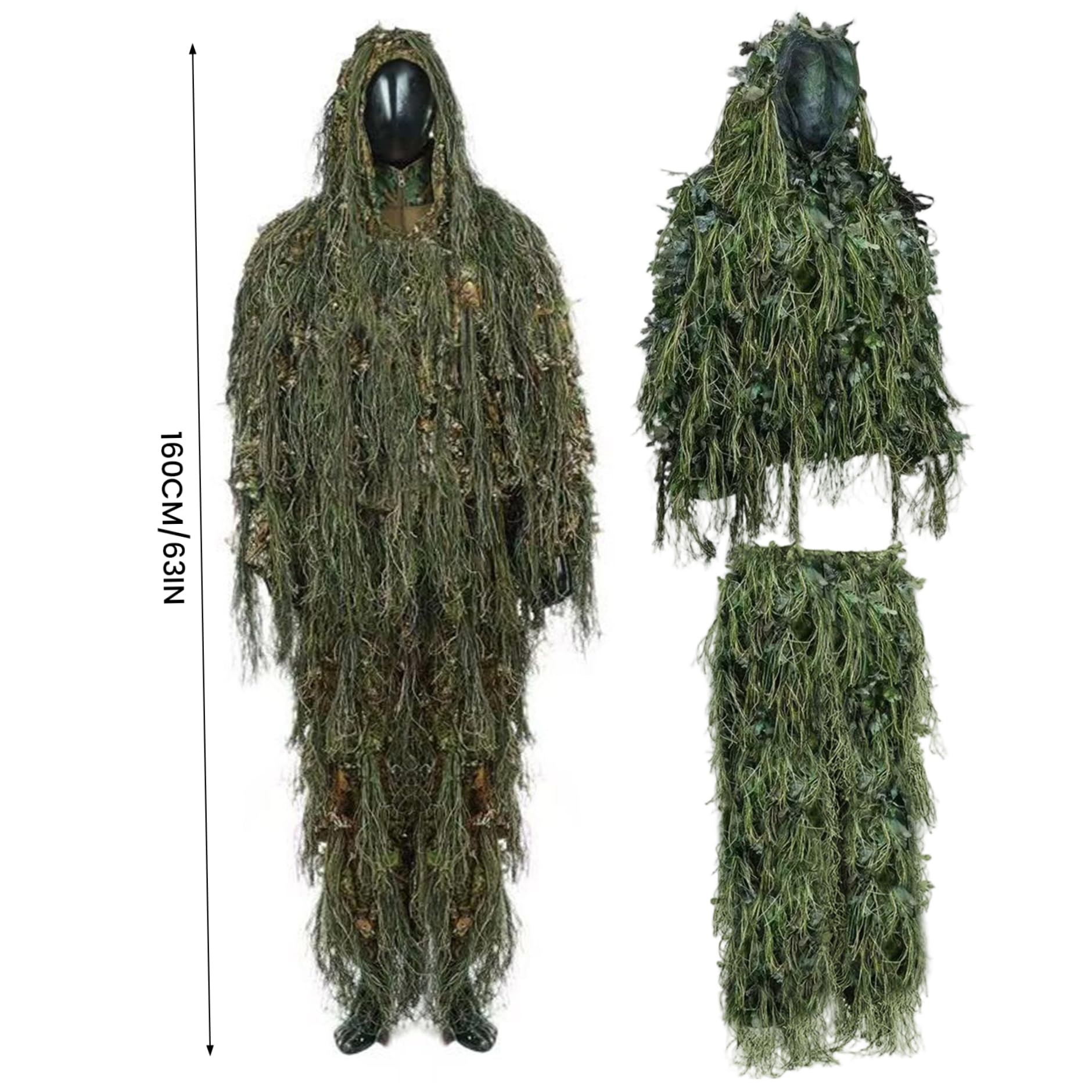Costume Ghillie, Costume Ghillie à Feuilles 3D pour Hommes, Ensemble Veste et Pantalon de Camouflage léger et Respirant pour la Photographie de Chasse en Plein air