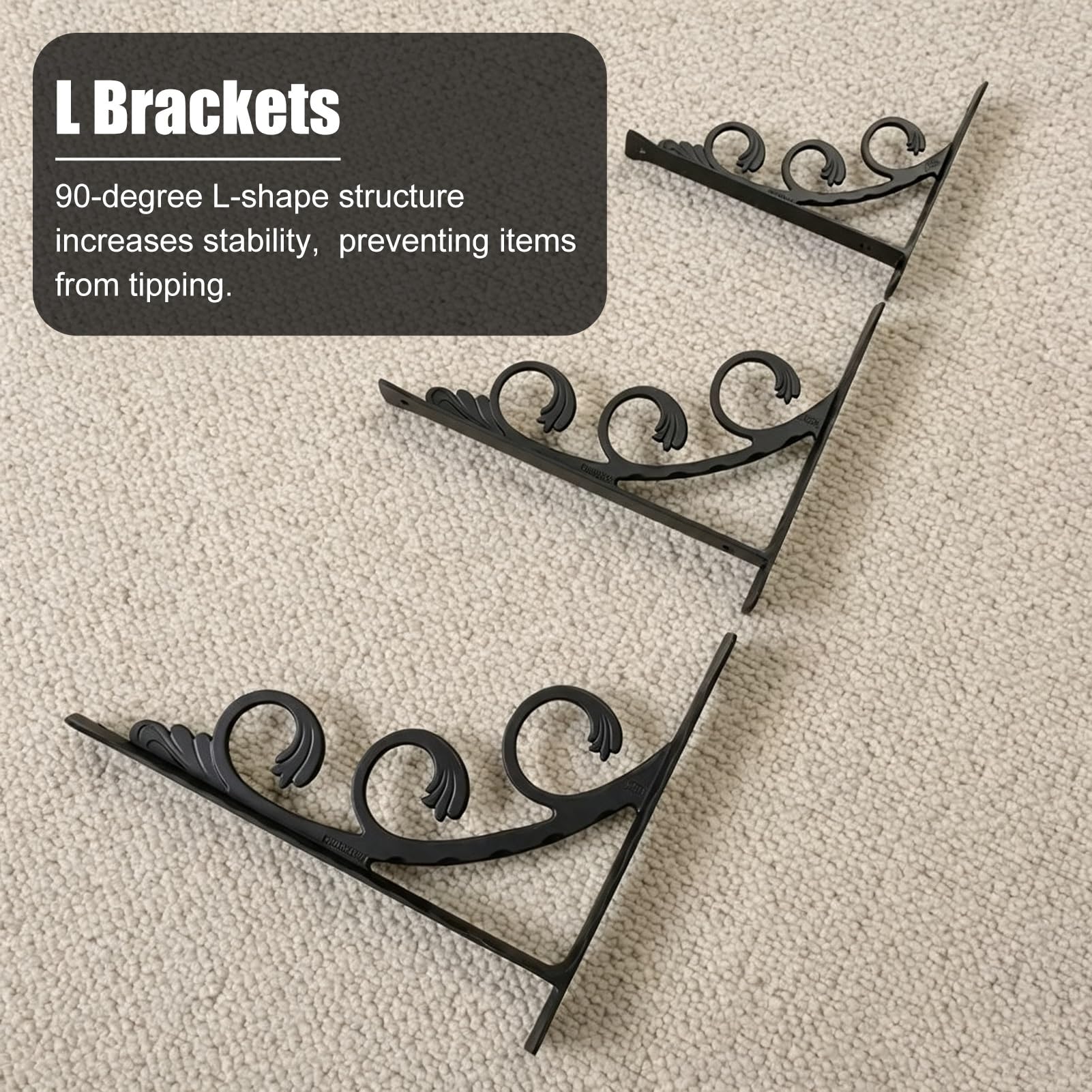 Escuadras para Estanterias 4 Soportes Decorativos de Aluminio para Estantes | Soporte Ornamental en Forma de L para Estanterías, Soporte Metálico Rústico de Esquina para Montaje en Pared