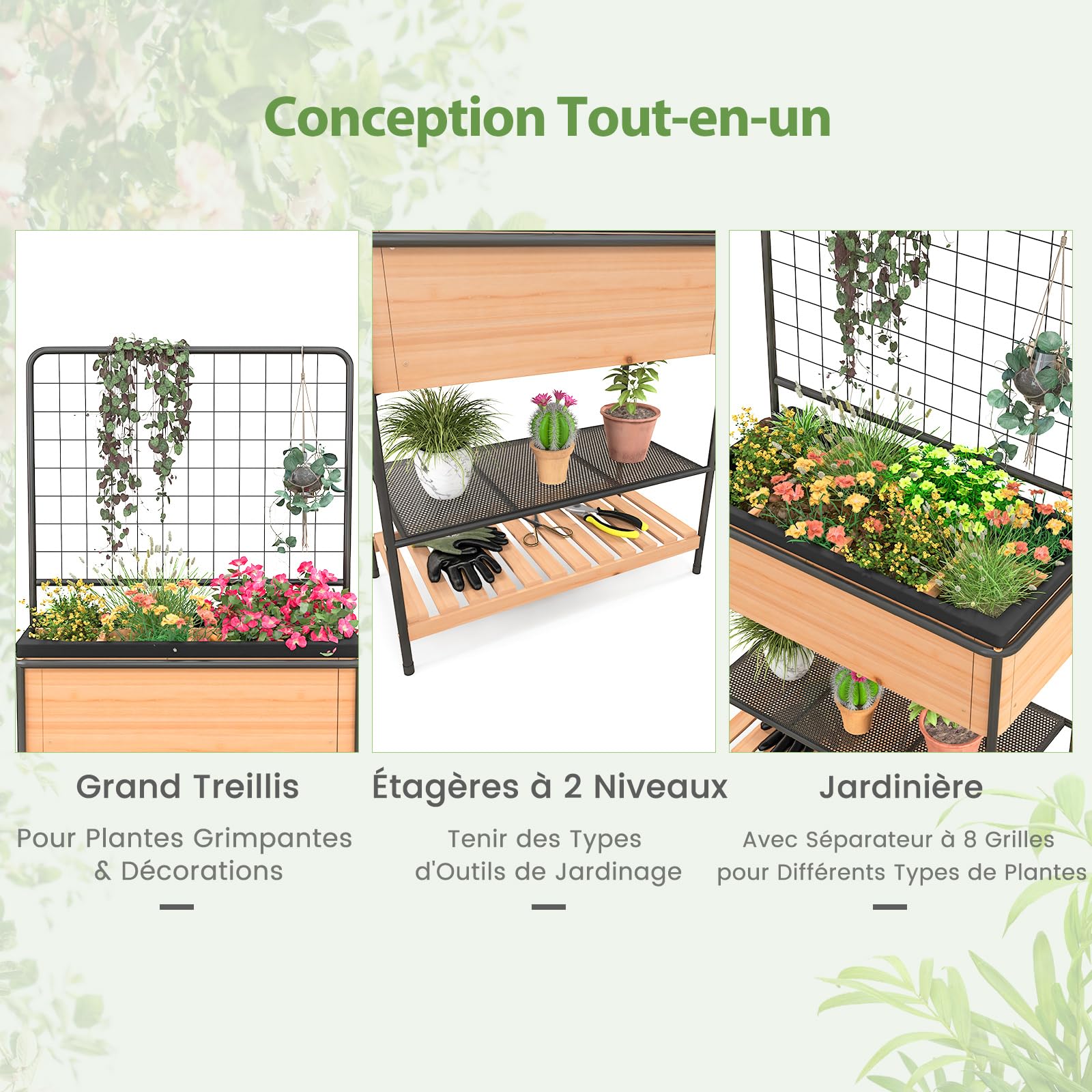 COSTWAY Plantenbak met 2 etages met rankrooster, bloembak van hout met latwerk, tuinspalier met 2 bloembakken voor klimplanten, verhoogd bloembed, dennenhout, voor tuin, terras, balkon, 45,5 x 36 x COSTWAY Plantenbak met 2 etages met rankrooster, bloembak van hout met latwerk, tuinspalier met 2 bloembakken voor klimplanten, verhoogd bloembed, dennenhout, voor tuin, terras, balkon, 45,5 x 36 x