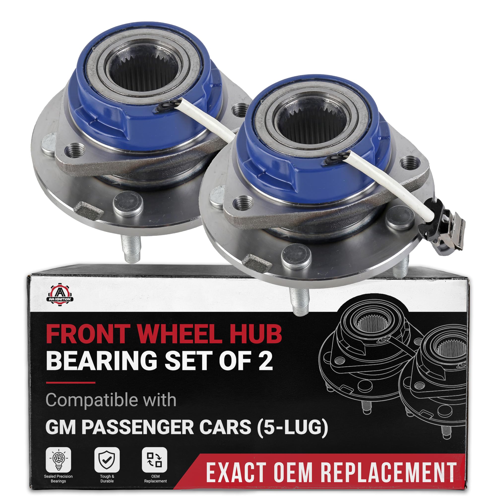 Front Wheel Bearing and Hub Assembly Set of 2 - Compatible with Buick, Cadillac, Chevrolet &amp; More - Century, Lacrosse, Lesabre, Lucerne, Park Avenue, Regal - Rear Wheel Bearing - Replaces 513121
